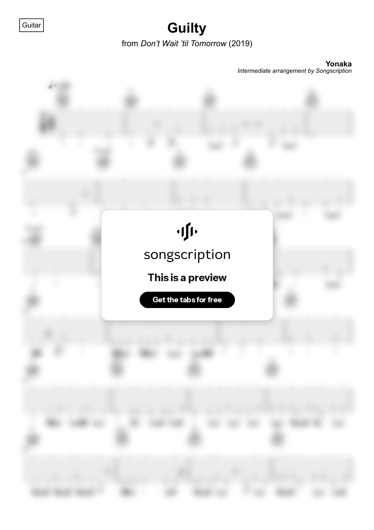 Intermediate Acoustic Guitar Tabs for "Guilty" by Yonaka