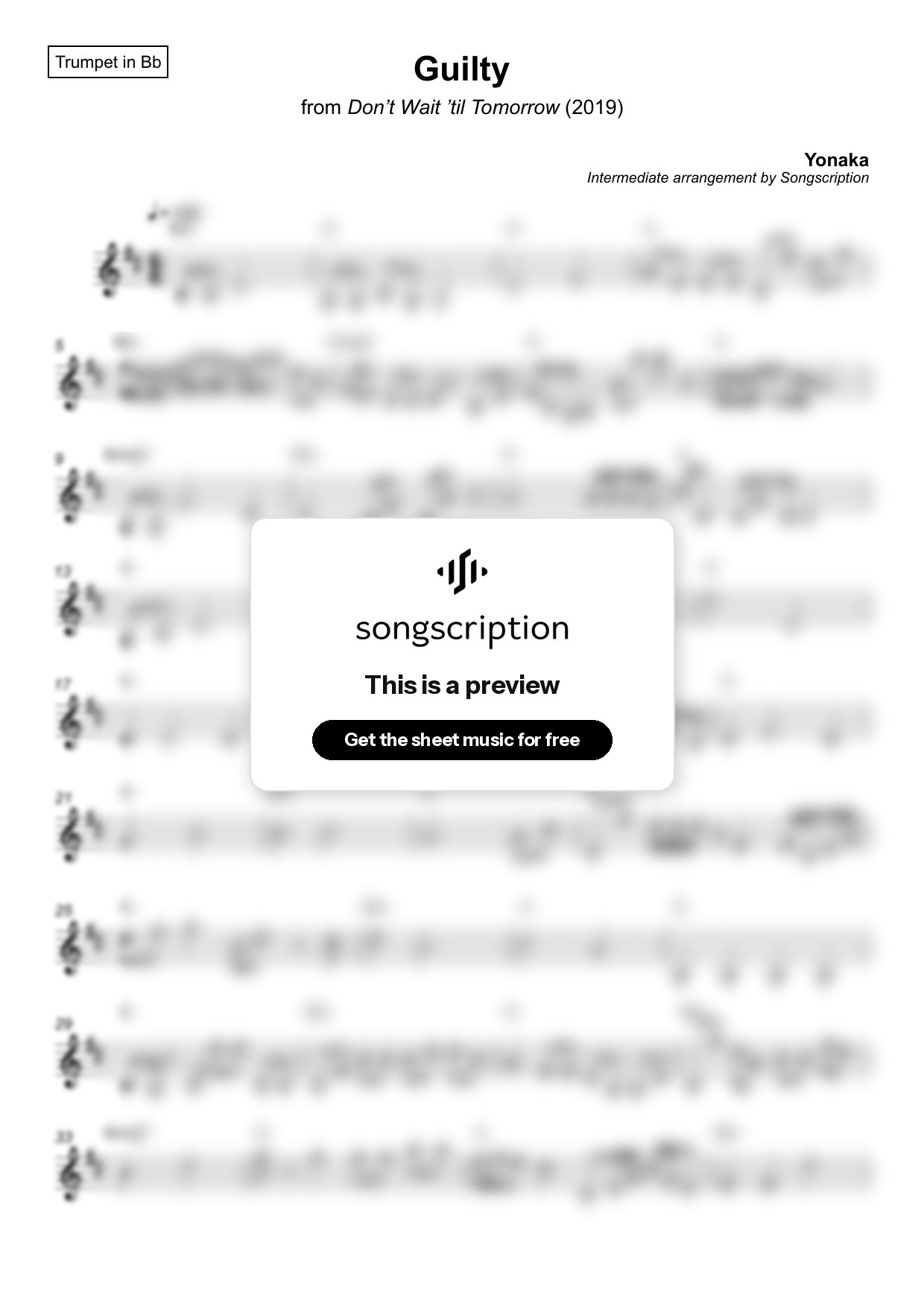 Intermediate Trumpet Sheet Music for "Guilty" by Yonaka