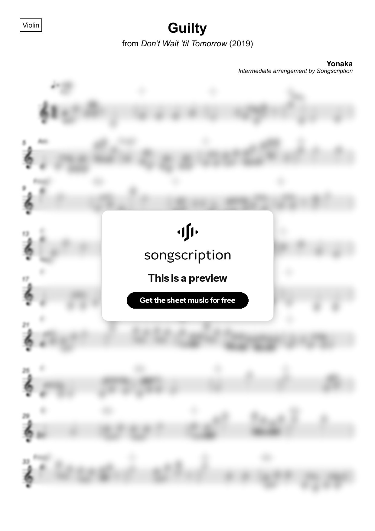 Intermediate Violin Sheet Music for "Guilty" by Yonaka