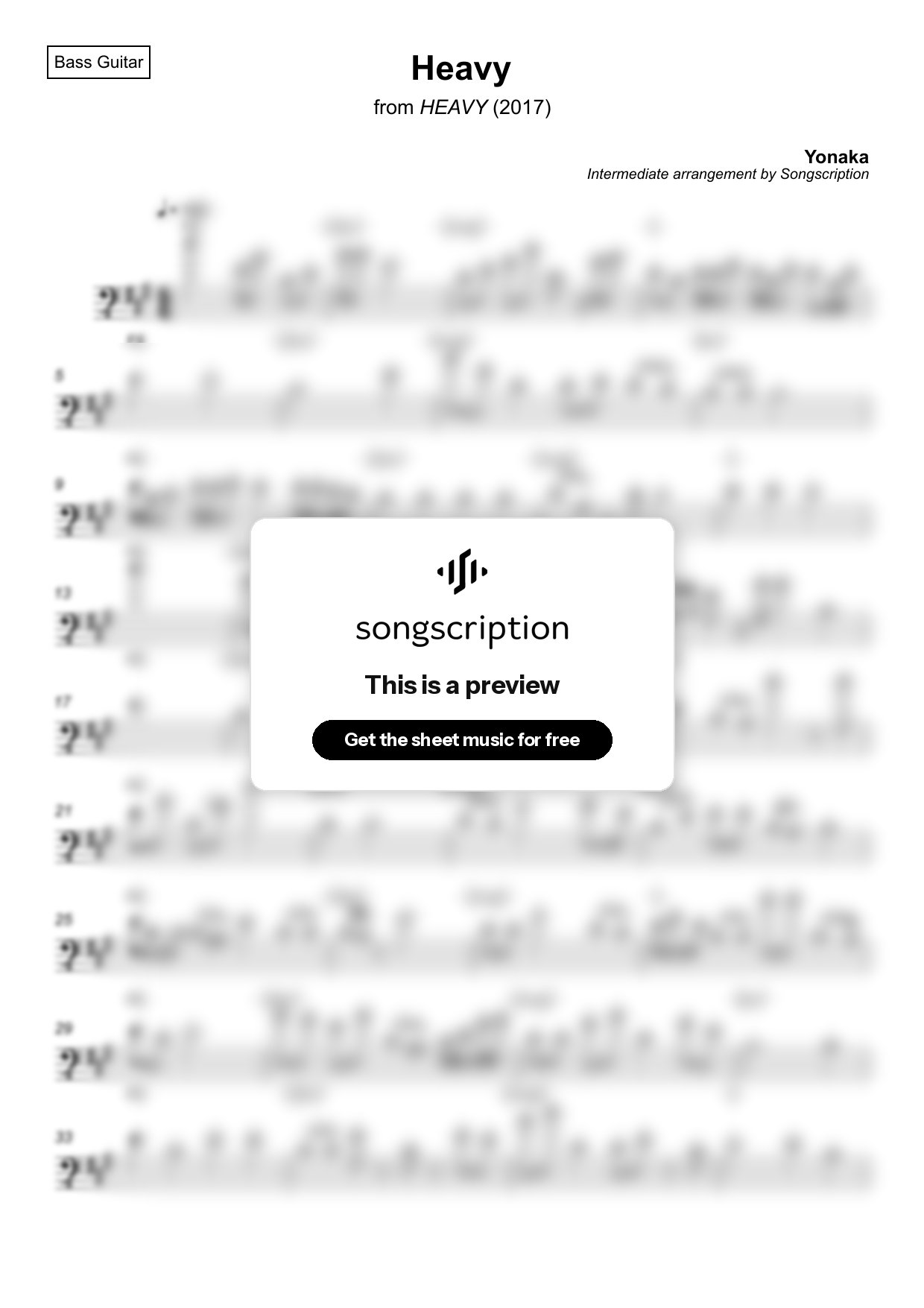 Intermediate Bass Guitar Sheet Music for "Heavy" by Yonaka