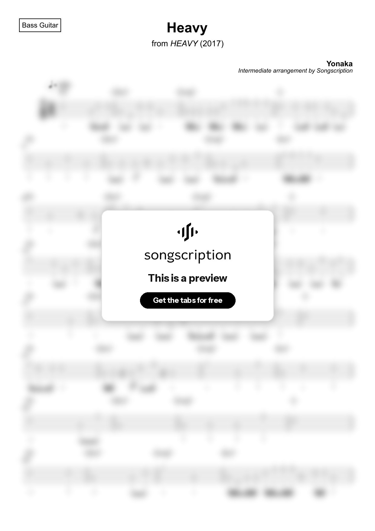 Intermediate Bass Guitar Tabs for "Heavy" by Yonaka