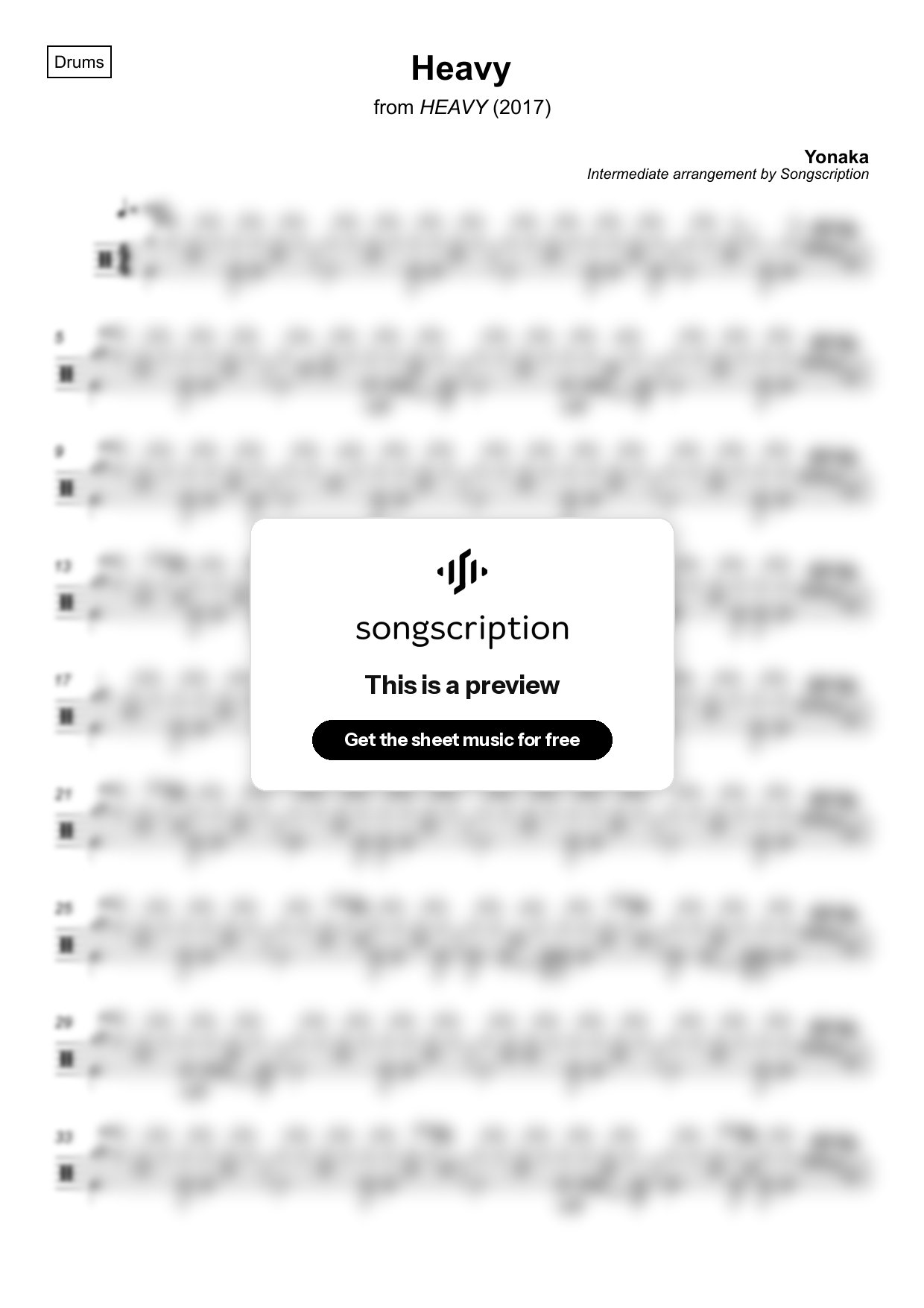 Intermediate Drums Sheet Music for "Heavy" by Yonaka
