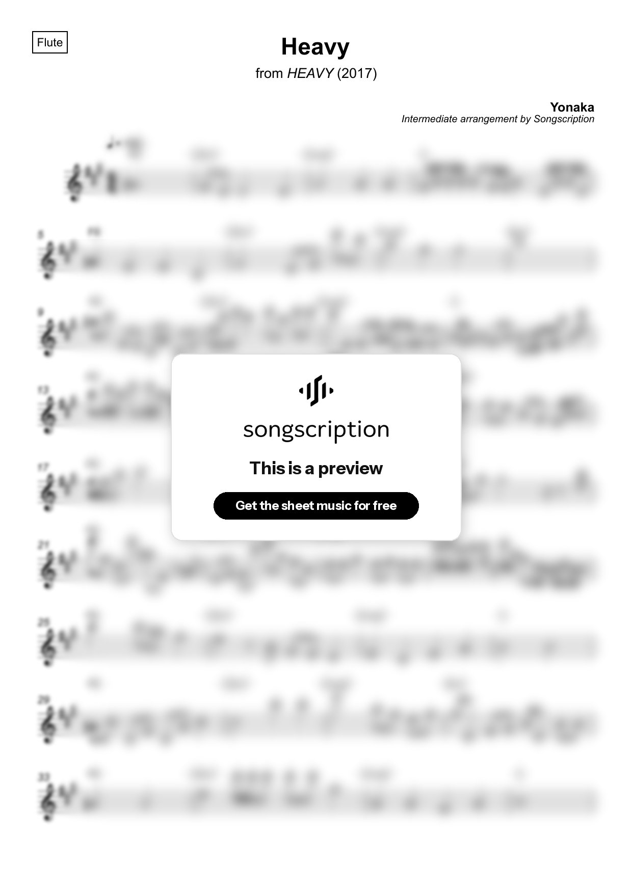 Intermediate Flute Sheet Music for "Heavy" by Yonaka