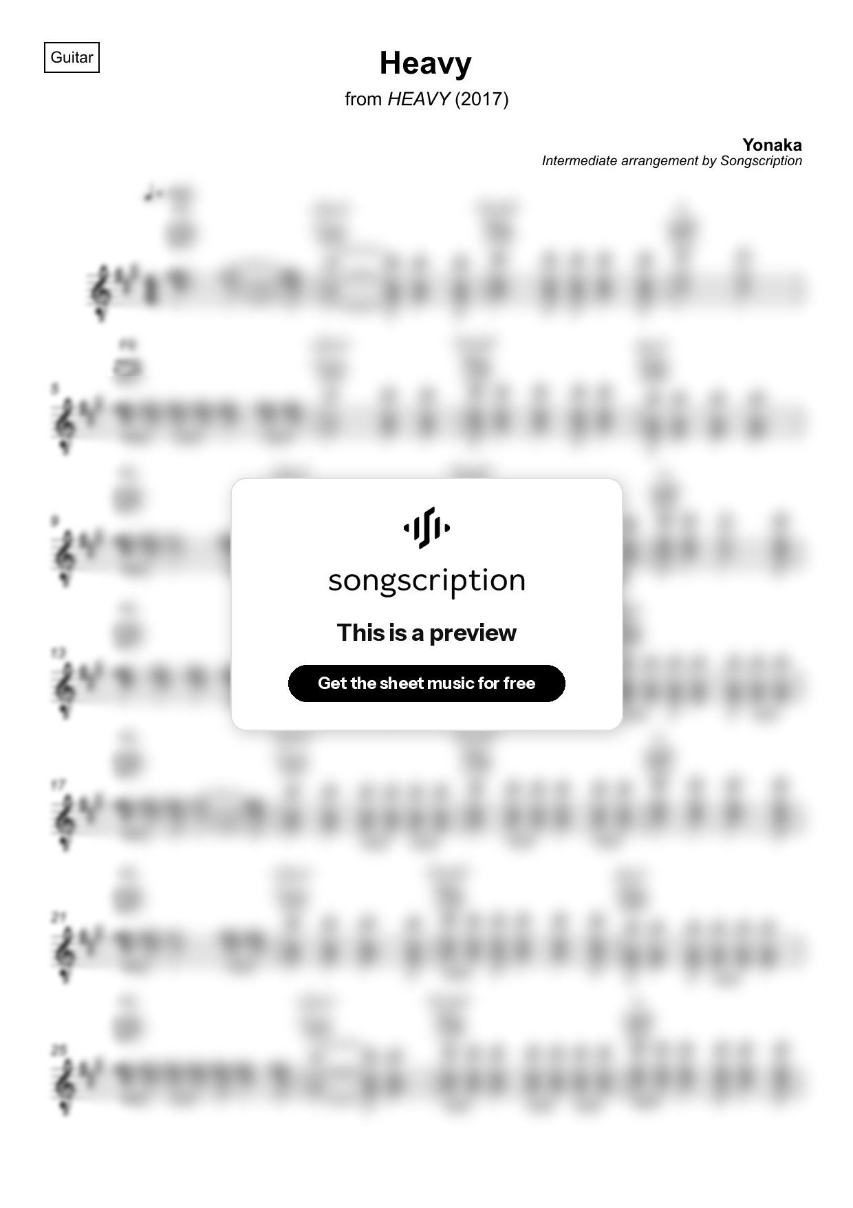 Intermediate Acoustic Guitar Sheet Music for "Heavy" by Yonaka