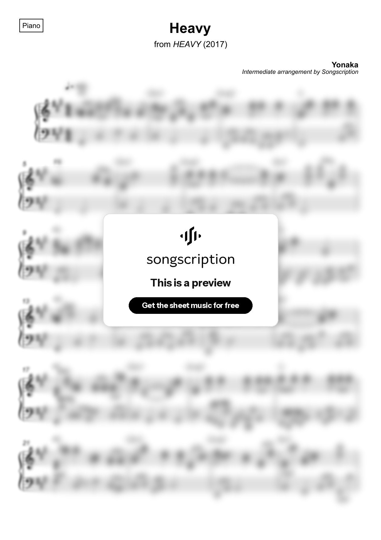 Intermediate Piano Sheet Music for "Heavy" by Yonaka