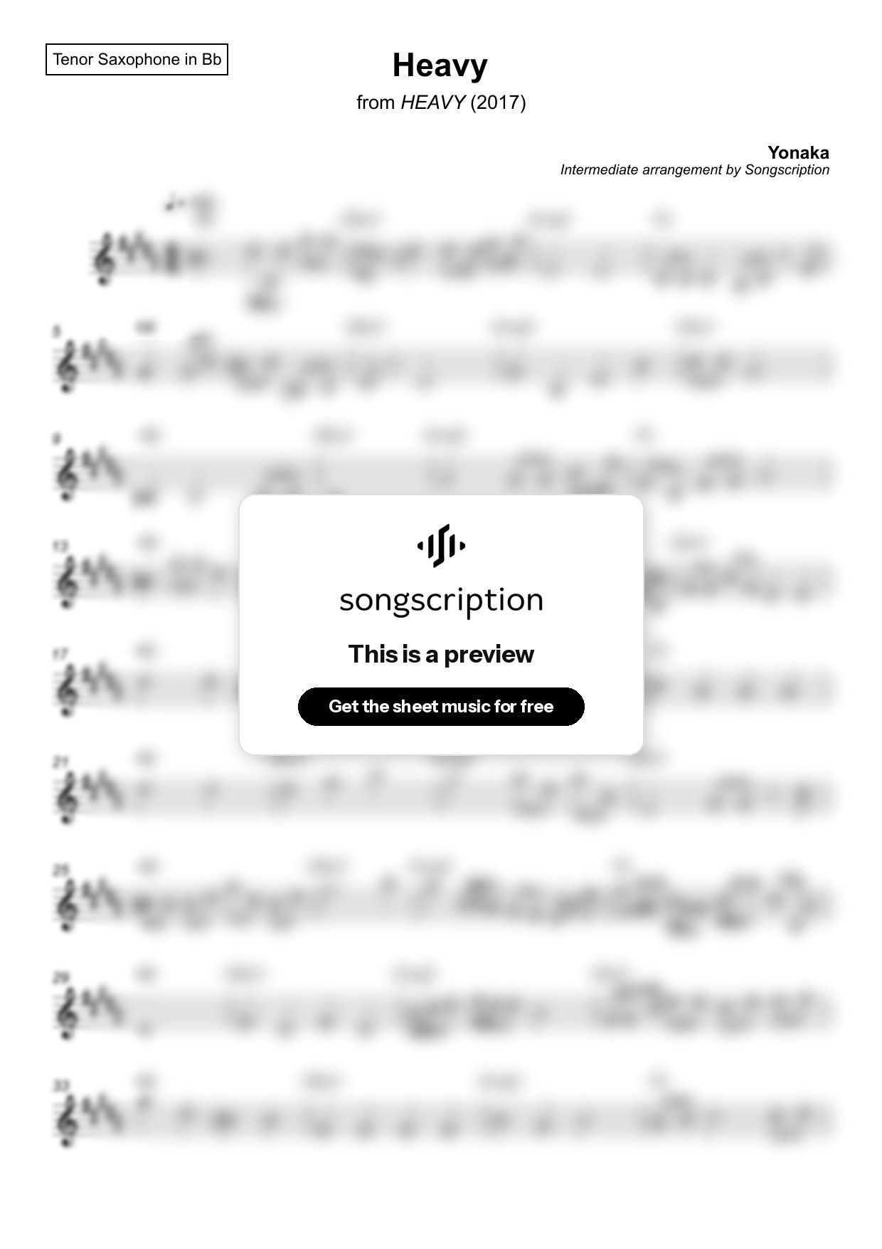 Intermediate Tenor Sax Sheet Music for "Heavy" by Yonaka