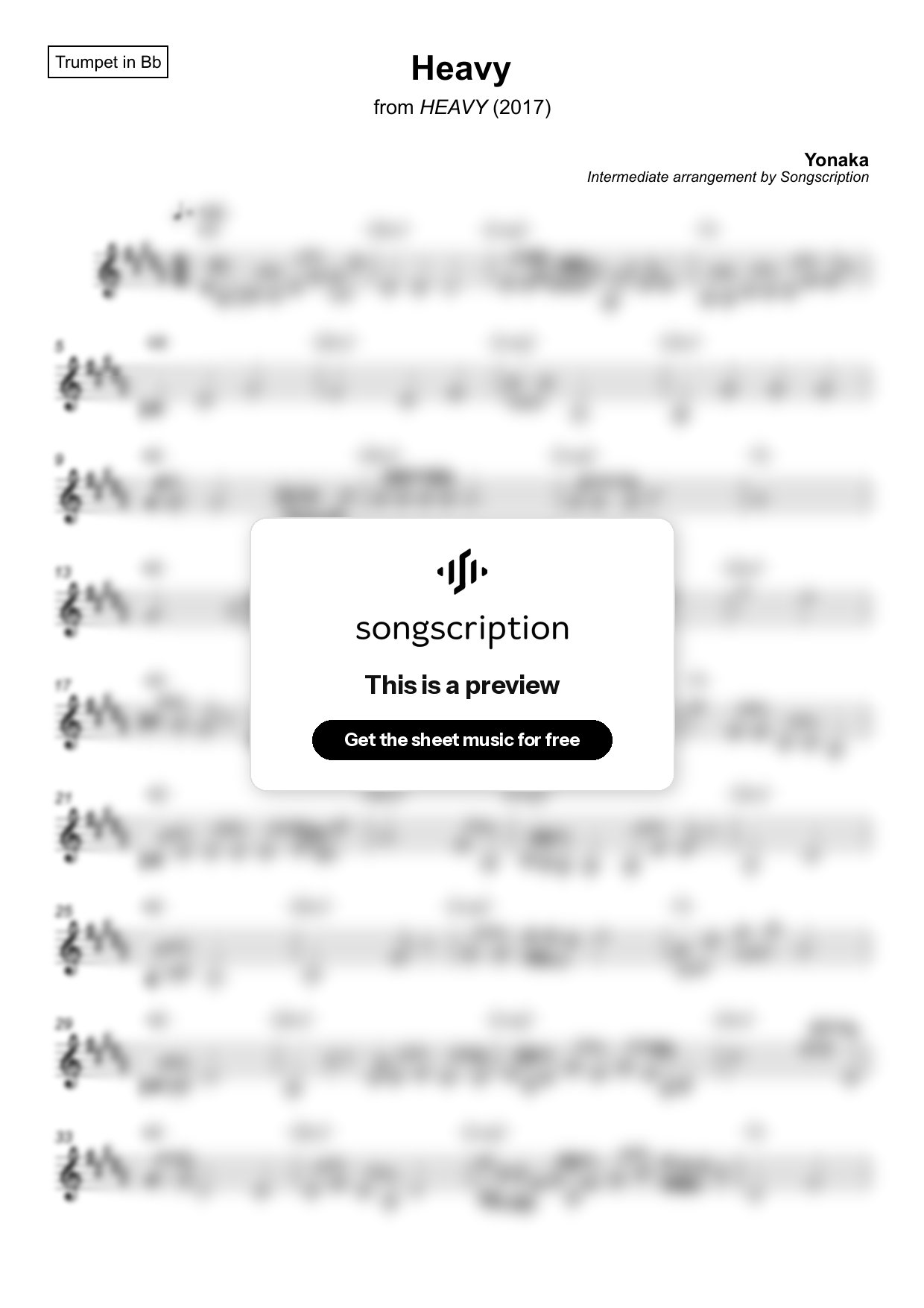 Intermediate Trumpet Sheet Music for "Heavy" by Yonaka