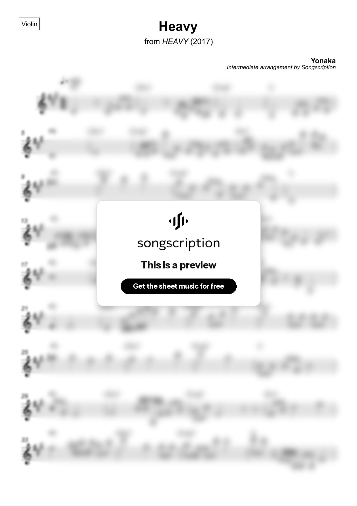 Intermediate Violin Sheet Music for "Heavy" by Yonaka