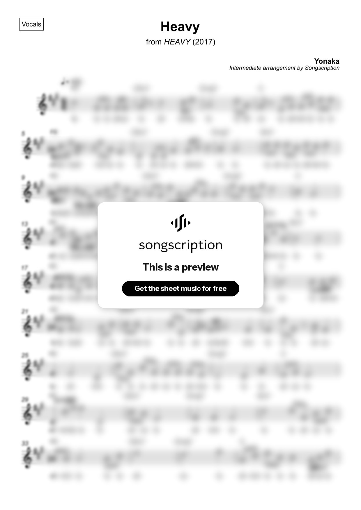 Intermediate Vocals Sheet Music for "Heavy" by Yonaka