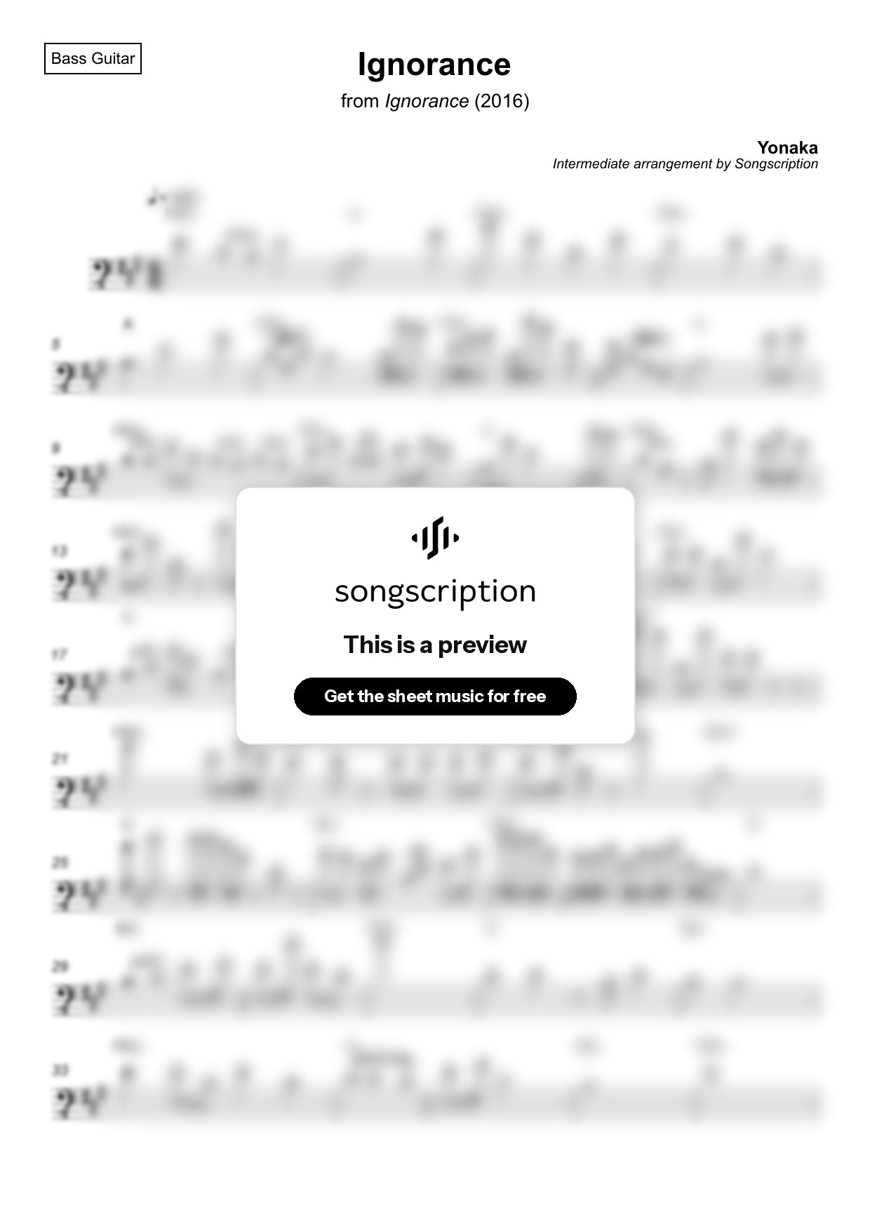 Intermediate Bass Guitar Sheet Music for "Ignorance" by Yonaka