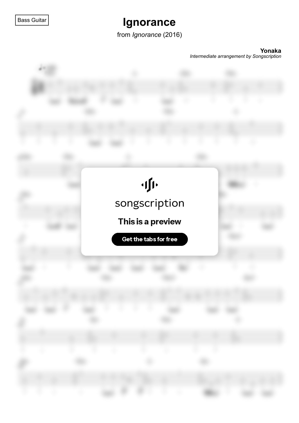 Intermediate Bass Guitar Tabs for "Ignorance" by Yonaka