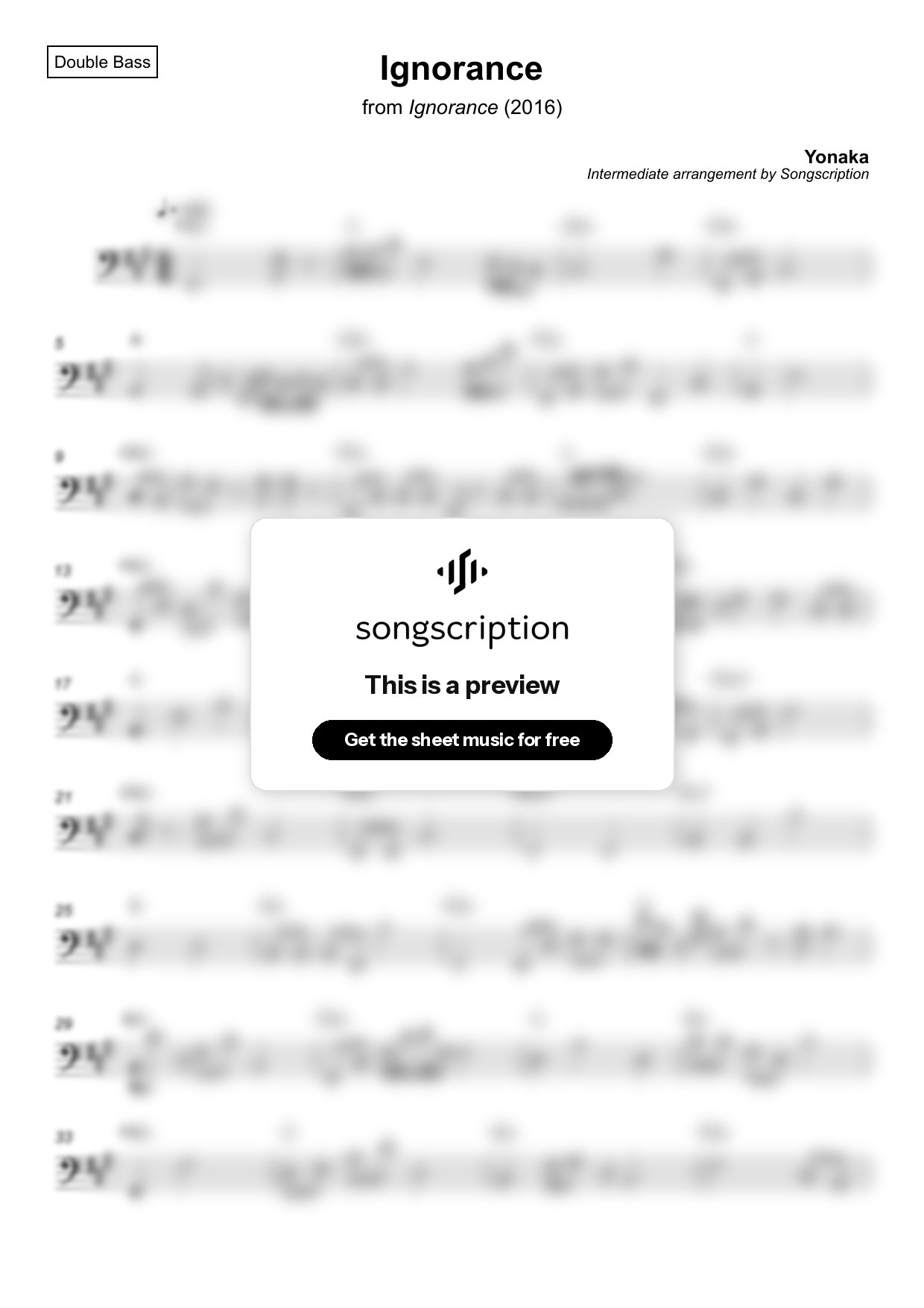 Intermediate Double Bass Sheet Music for "Ignorance" by Yonaka