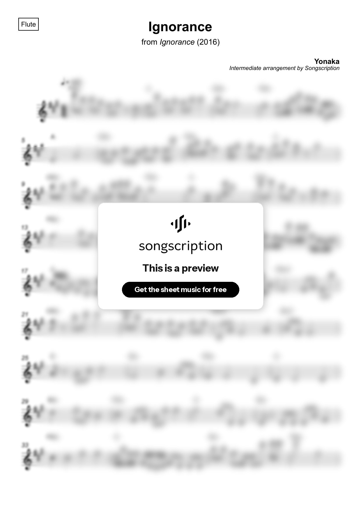 Intermediate Flute Sheet Music for "Ignorance" by Yonaka
