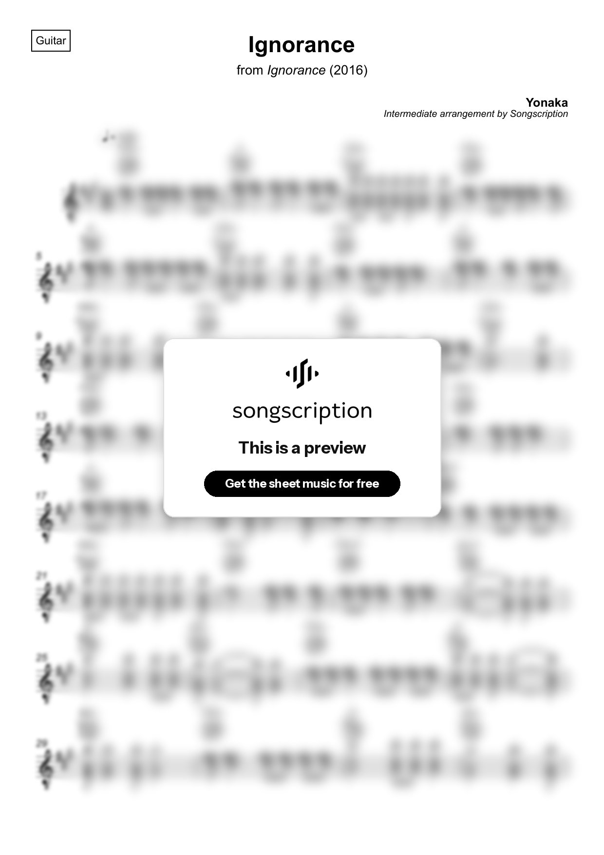 Intermediate Acoustic Guitar Sheet Music for "Ignorance" by Yonaka