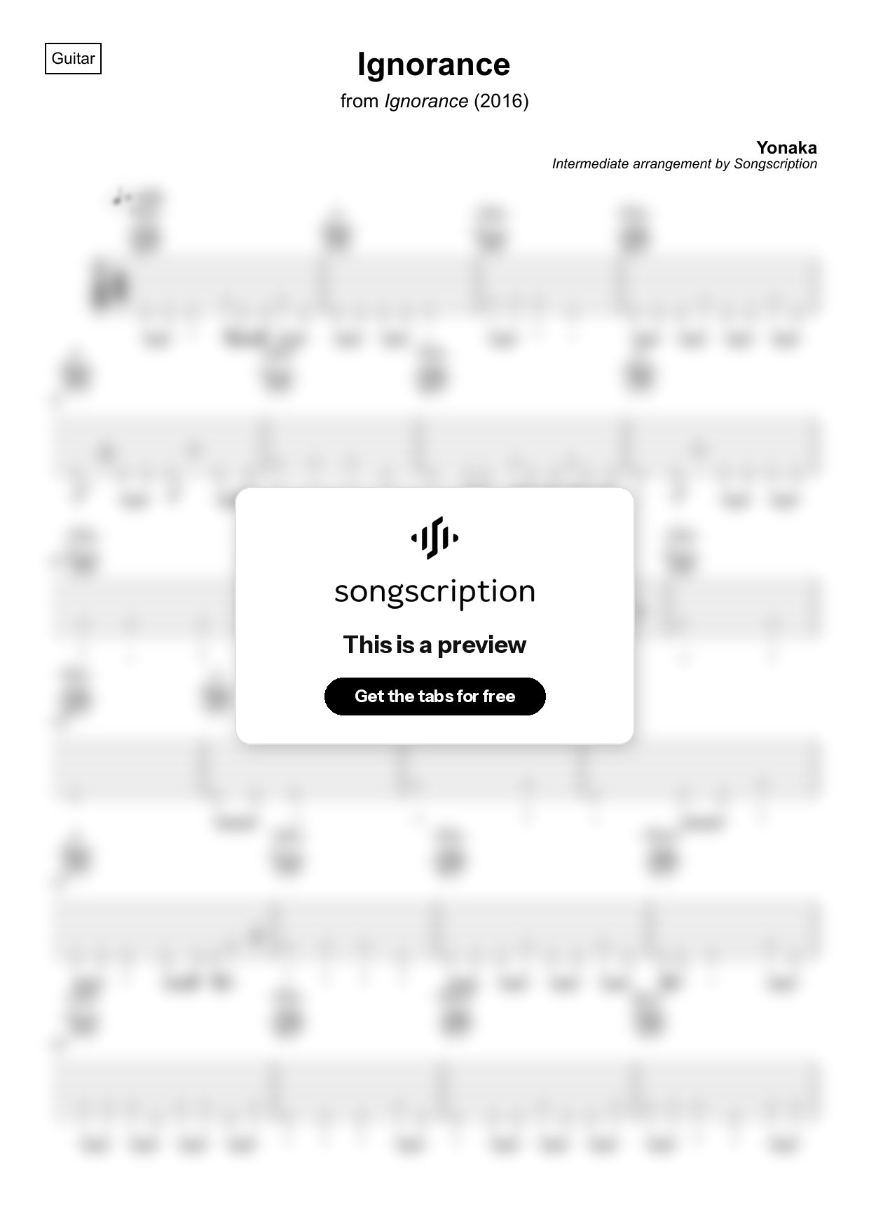 Intermediate Acoustic Guitar Tabs for "Ignorance" by Yonaka