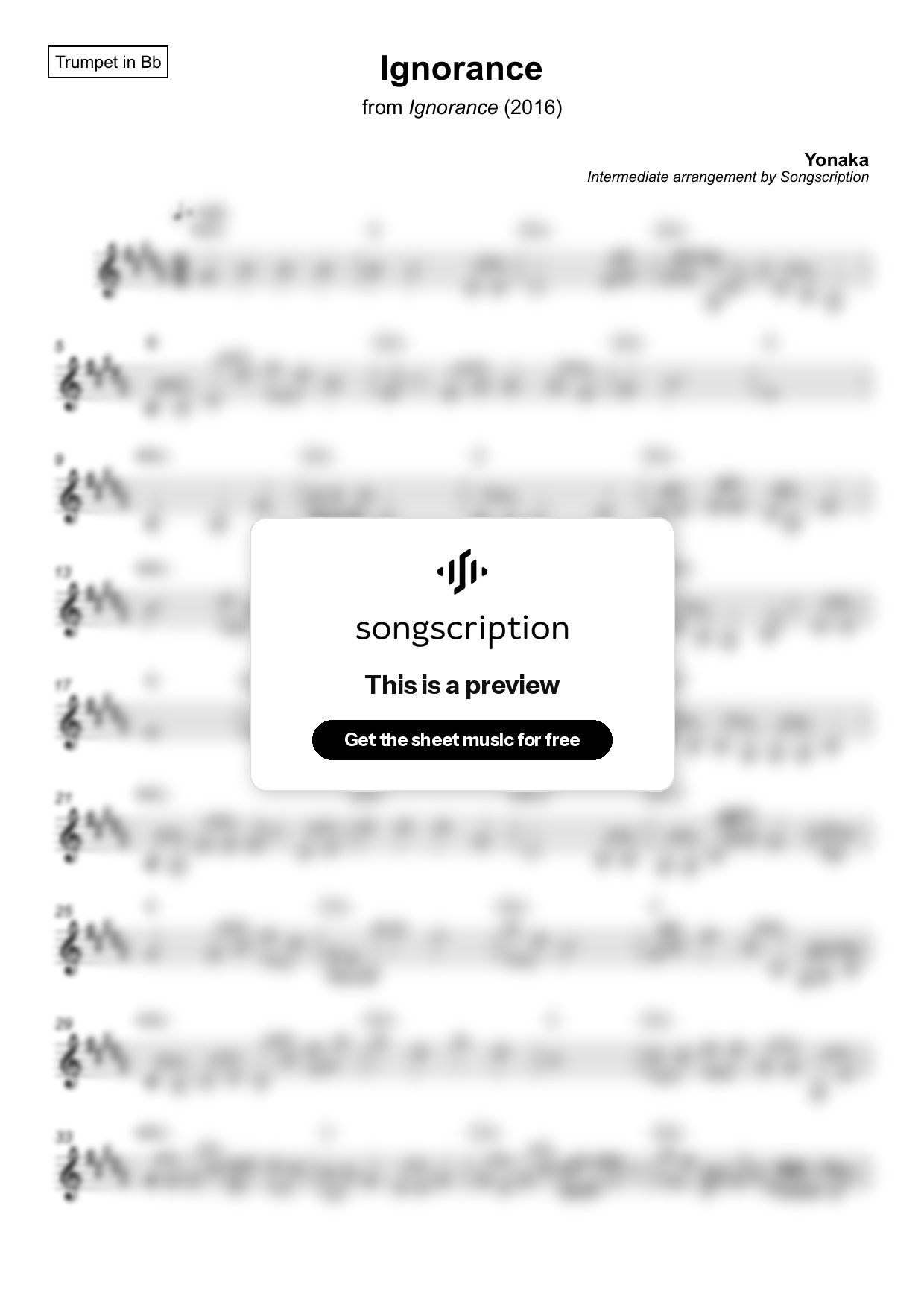 Intermediate Trumpet Sheet Music for "Ignorance" by Yonaka