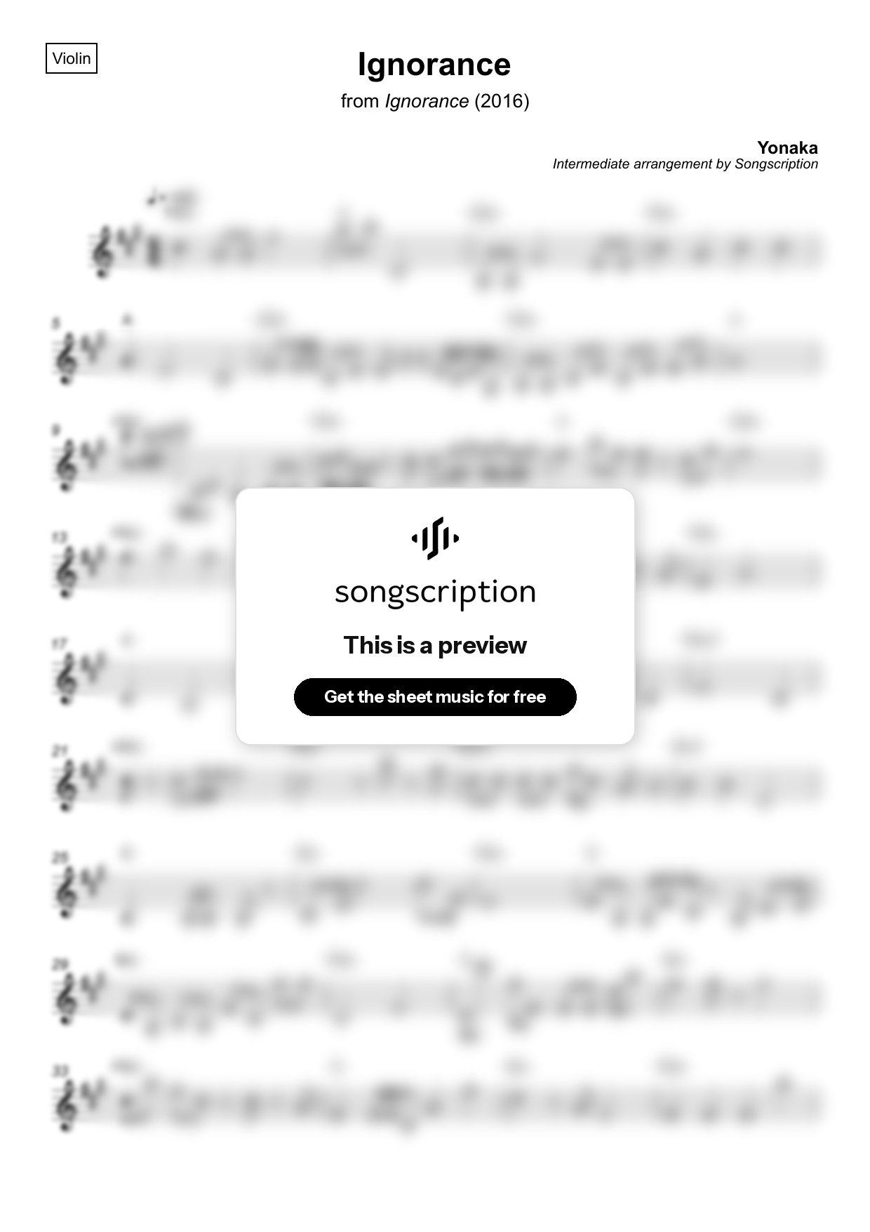 Intermediate Violin Sheet Music for "Ignorance" by Yonaka