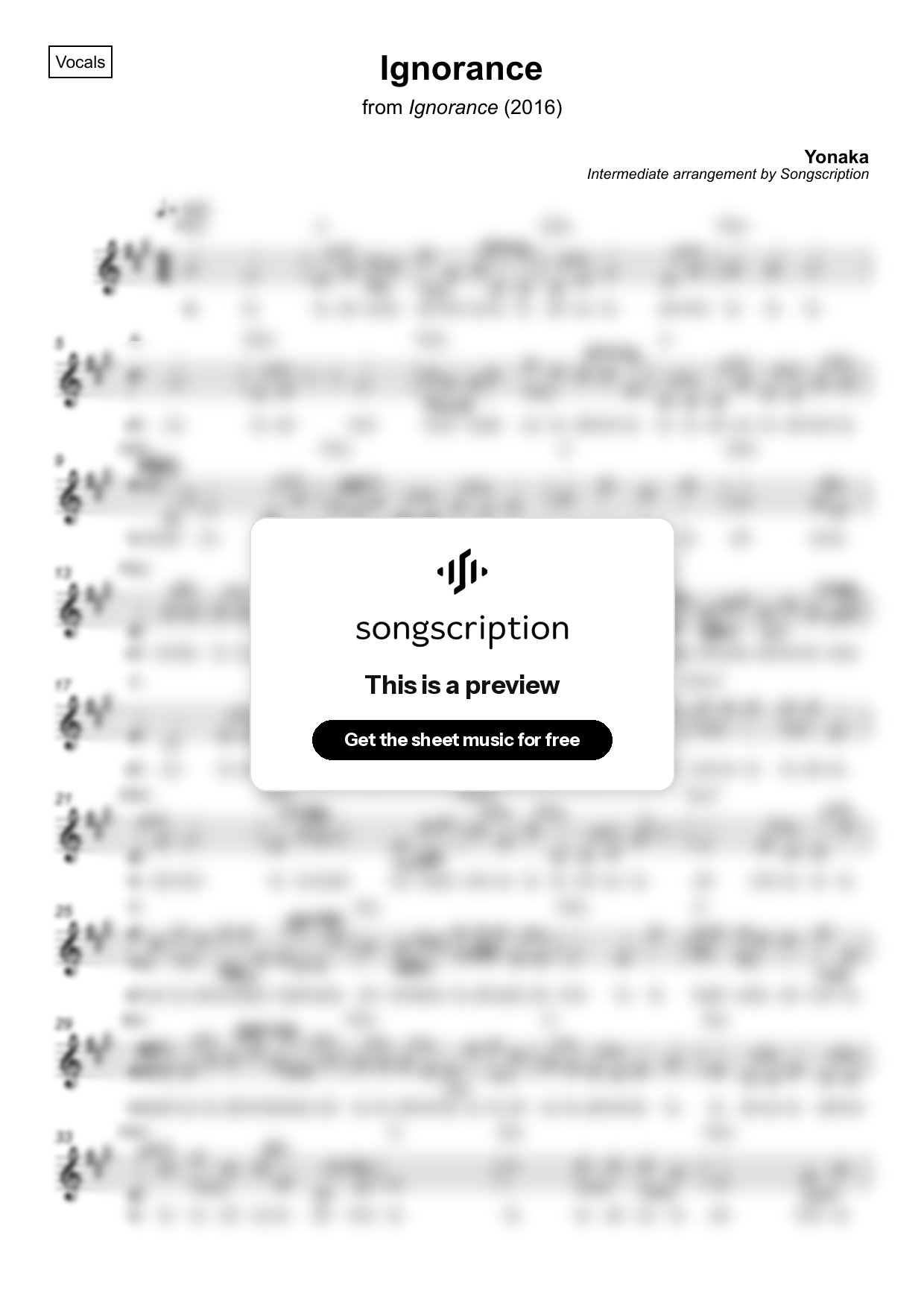 Intermediate Vocals Sheet Music for "Ignorance" by Yonaka