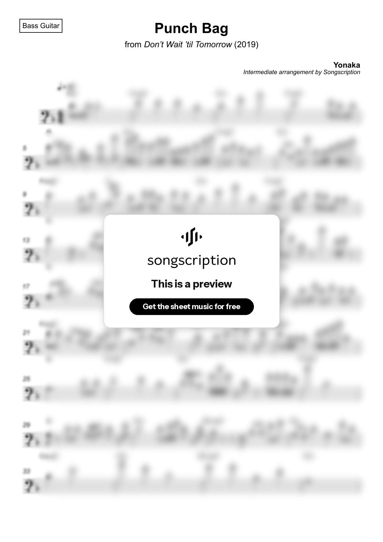 Intermediate Bass Guitar Sheet Music for "Punch Bag" by Yonaka