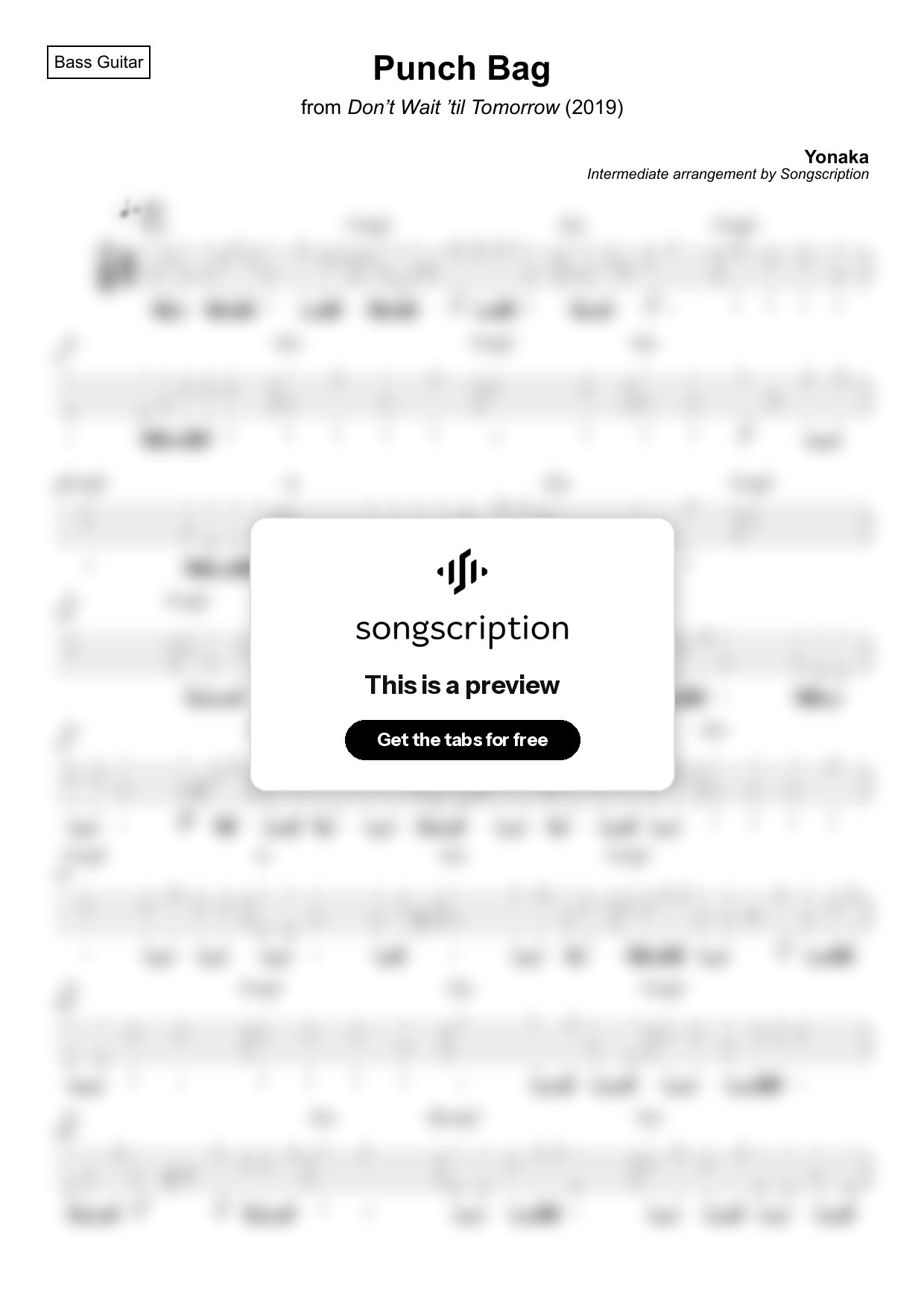 Intermediate Bass Guitar Tabs for "Punch Bag" by Yonaka