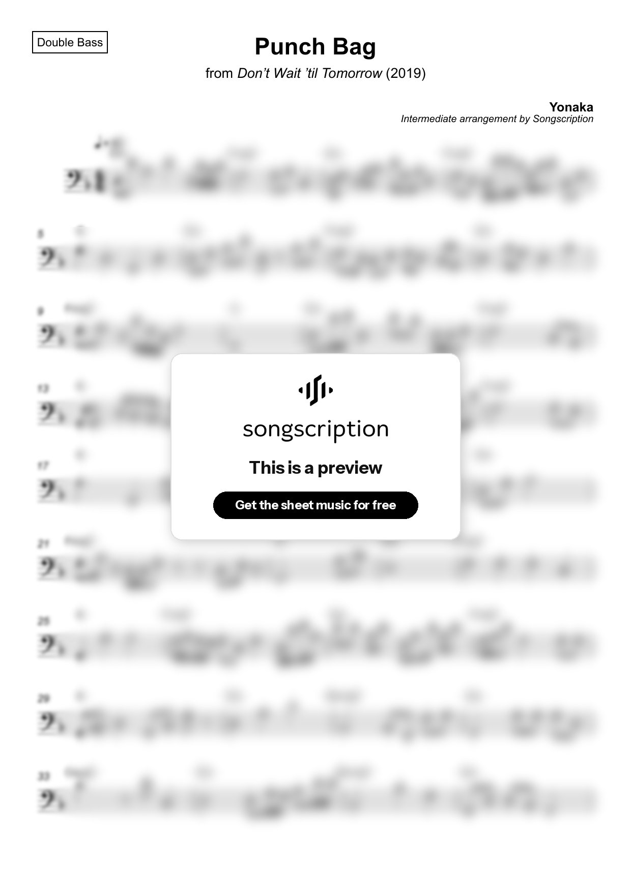Intermediate Double Bass Sheet Music for "Punch Bag" by Yonaka