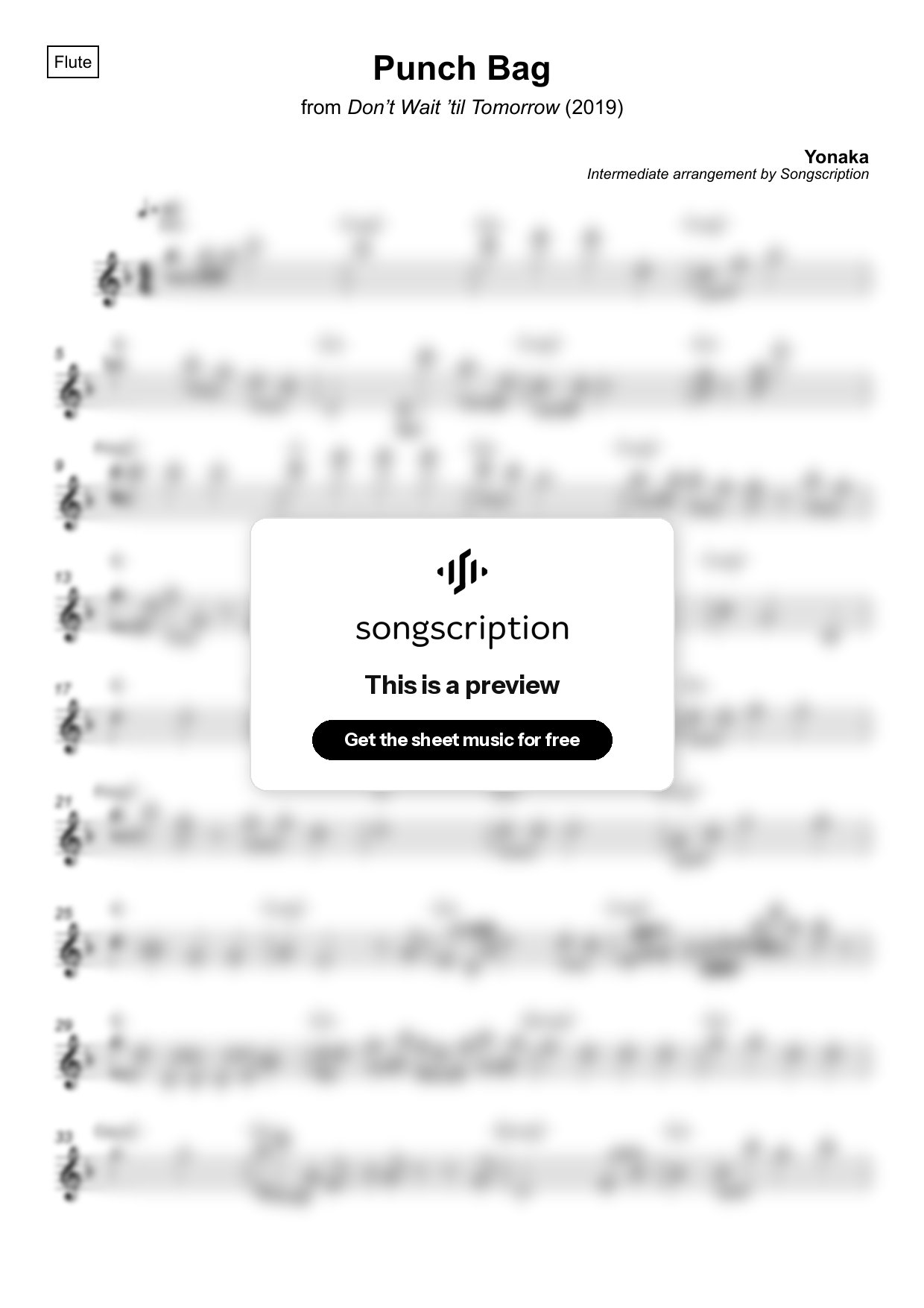 Intermediate Flute Sheet Music for "Punch Bag" by Yonaka