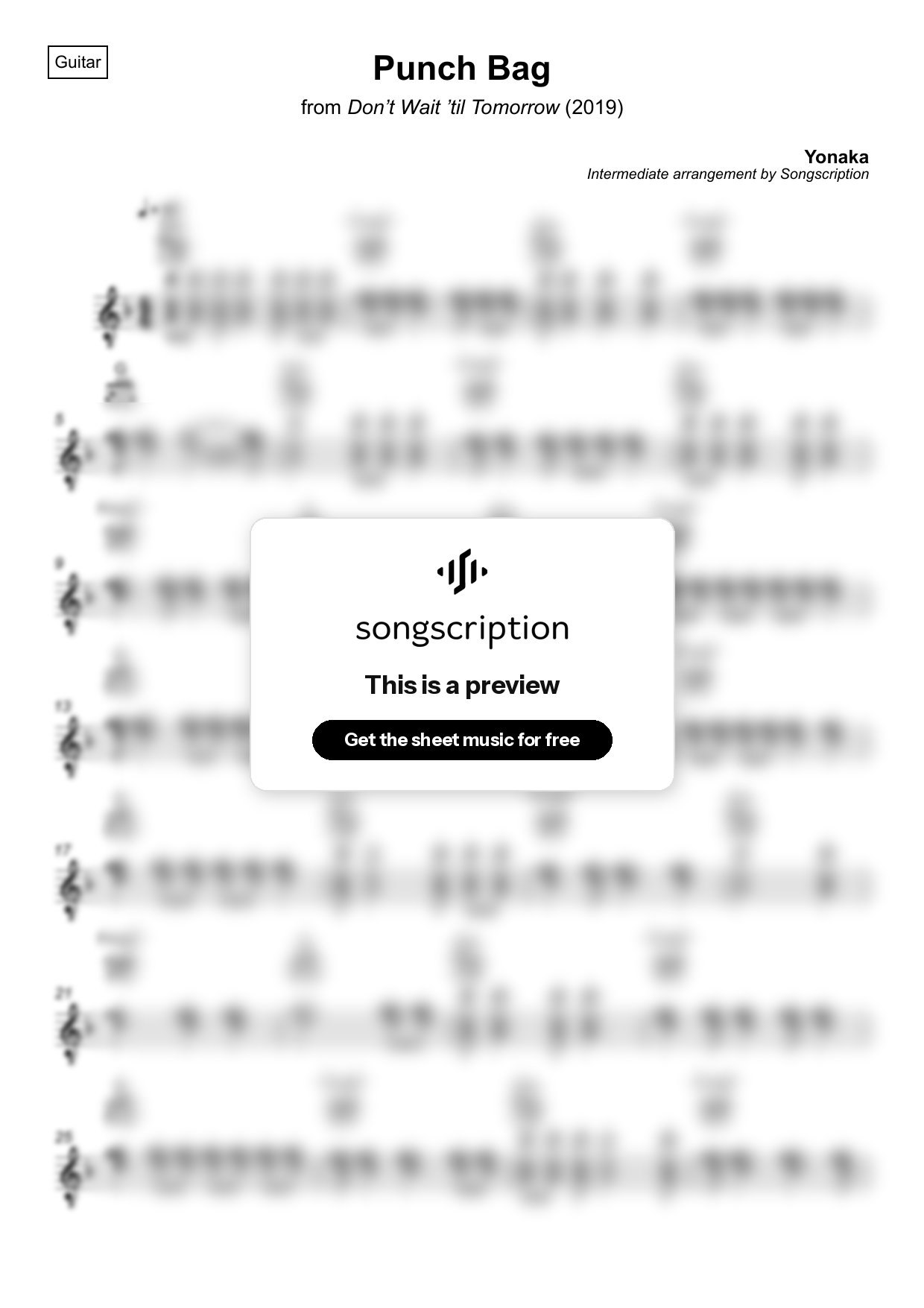 Intermediate Acoustic Guitar Sheet Music for "Punch Bag" by Yonaka