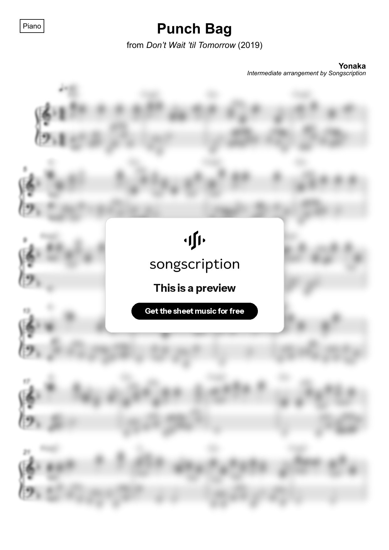 Intermediate Piano Sheet Music for "Punch Bag" by Yonaka