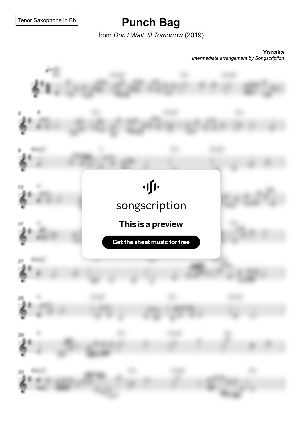 Intermediate Tenor Sax Sheet Music for "Punch Bag" by Yonaka