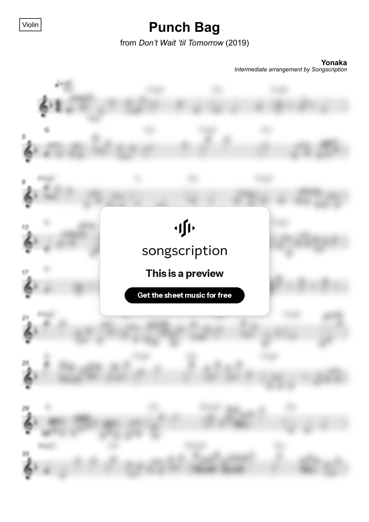 Intermediate Violin Sheet Music for "Punch Bag" by Yonaka