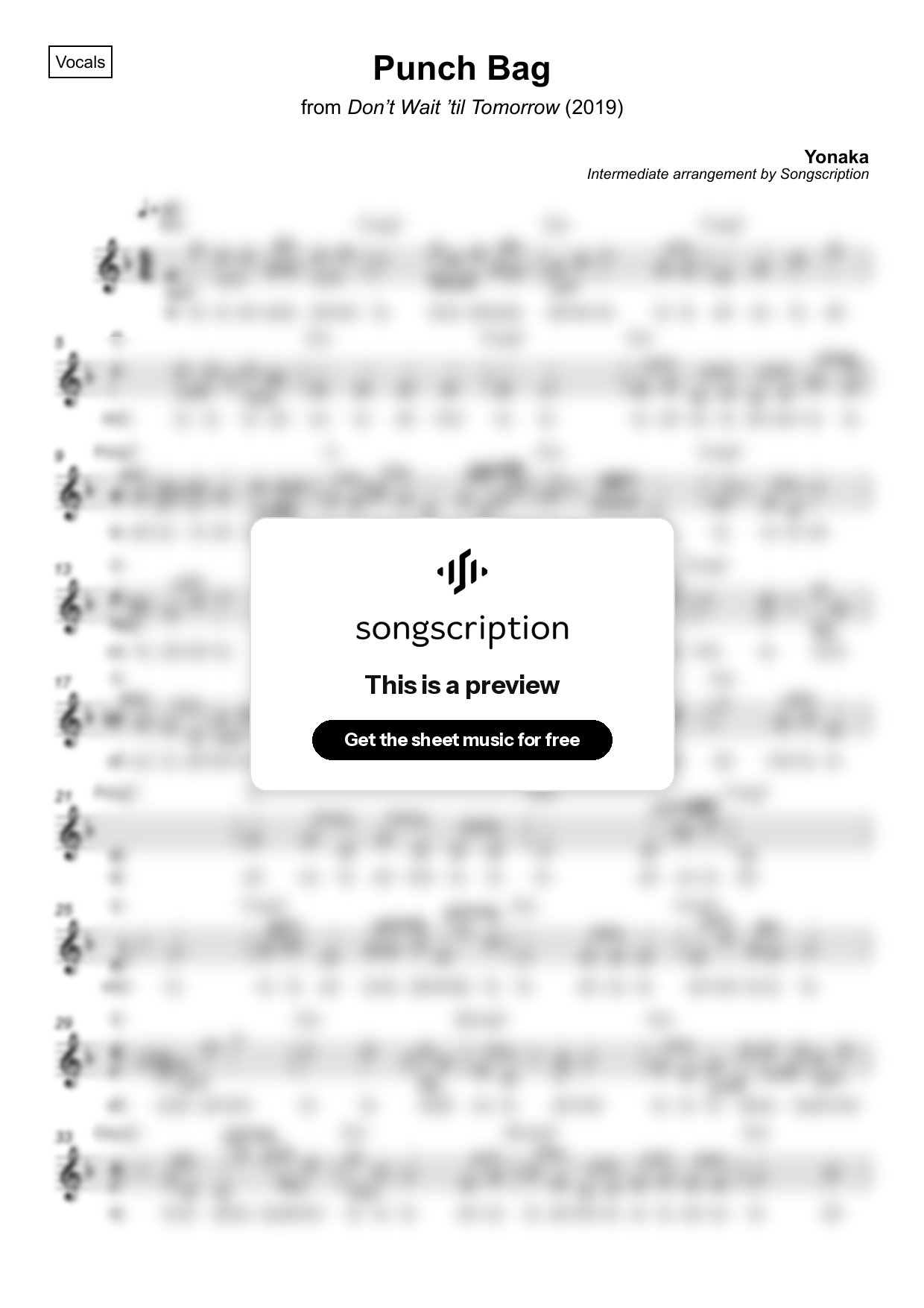 Intermediate Vocals Sheet Music for "Punch Bag" by Yonaka