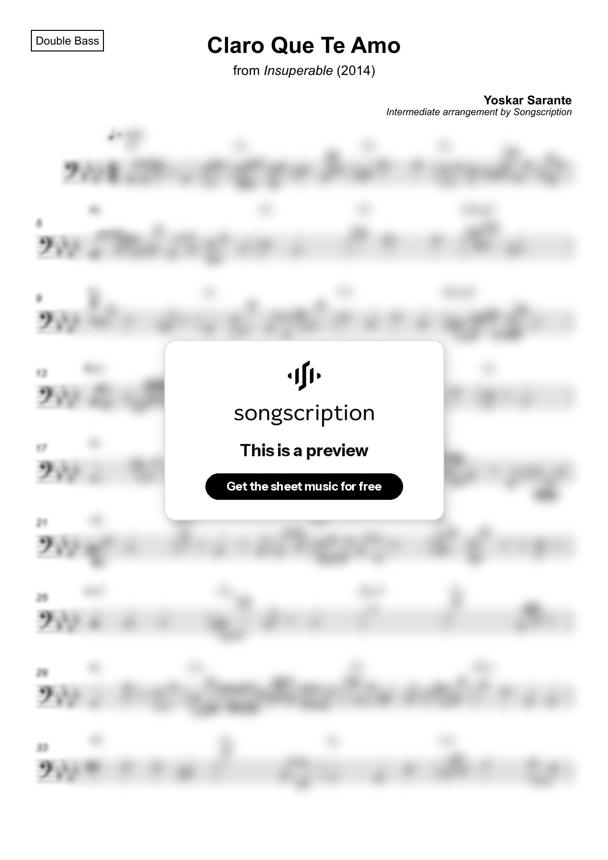 Intermediate Double Bass Sheet Music for "Claro Que Te Amo" by Yoskar Sarante