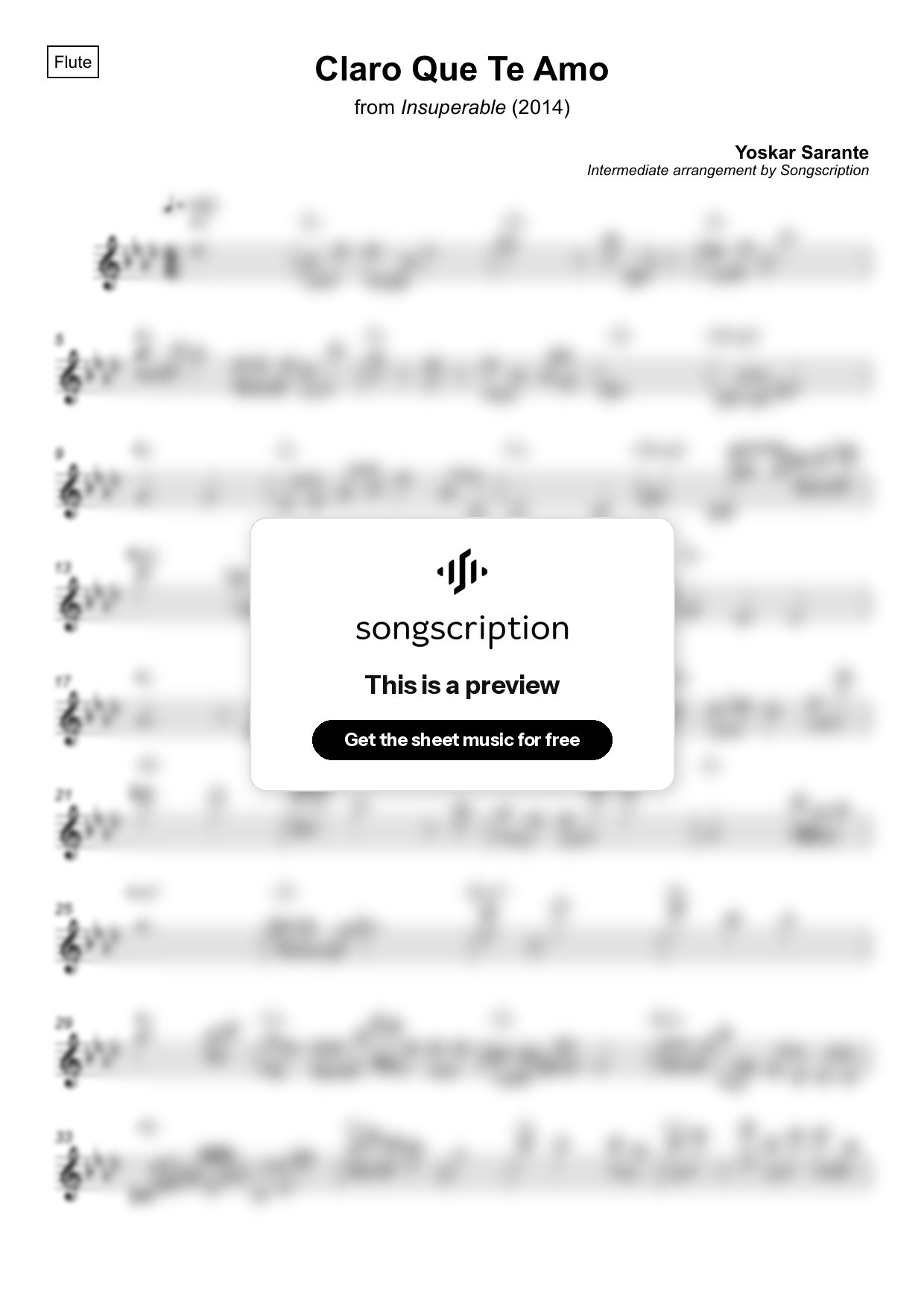 Intermediate Flute Sheet Music for "Claro Que Te Amo" by Yoskar Sarante