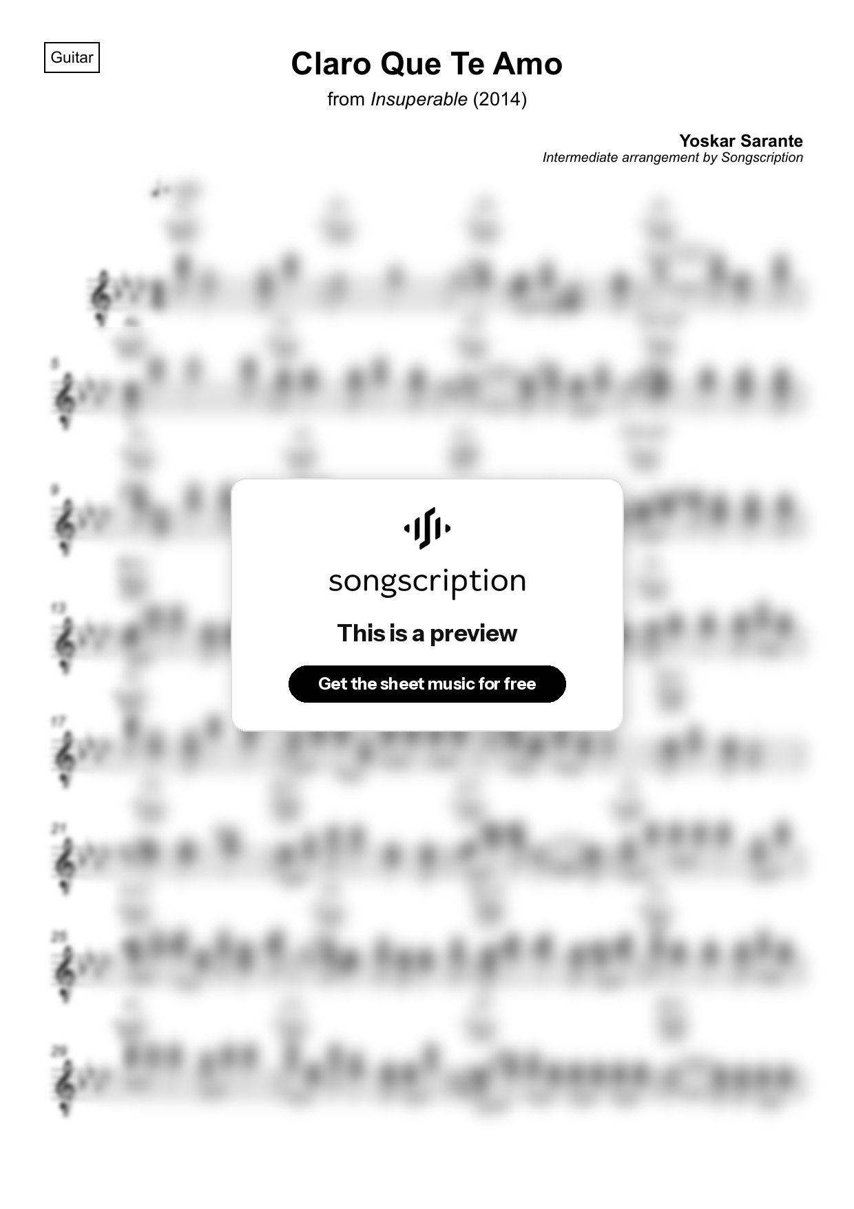Intermediate Acoustic Guitar Sheet Music for "Claro Que Te Amo" by Yoskar Sarante