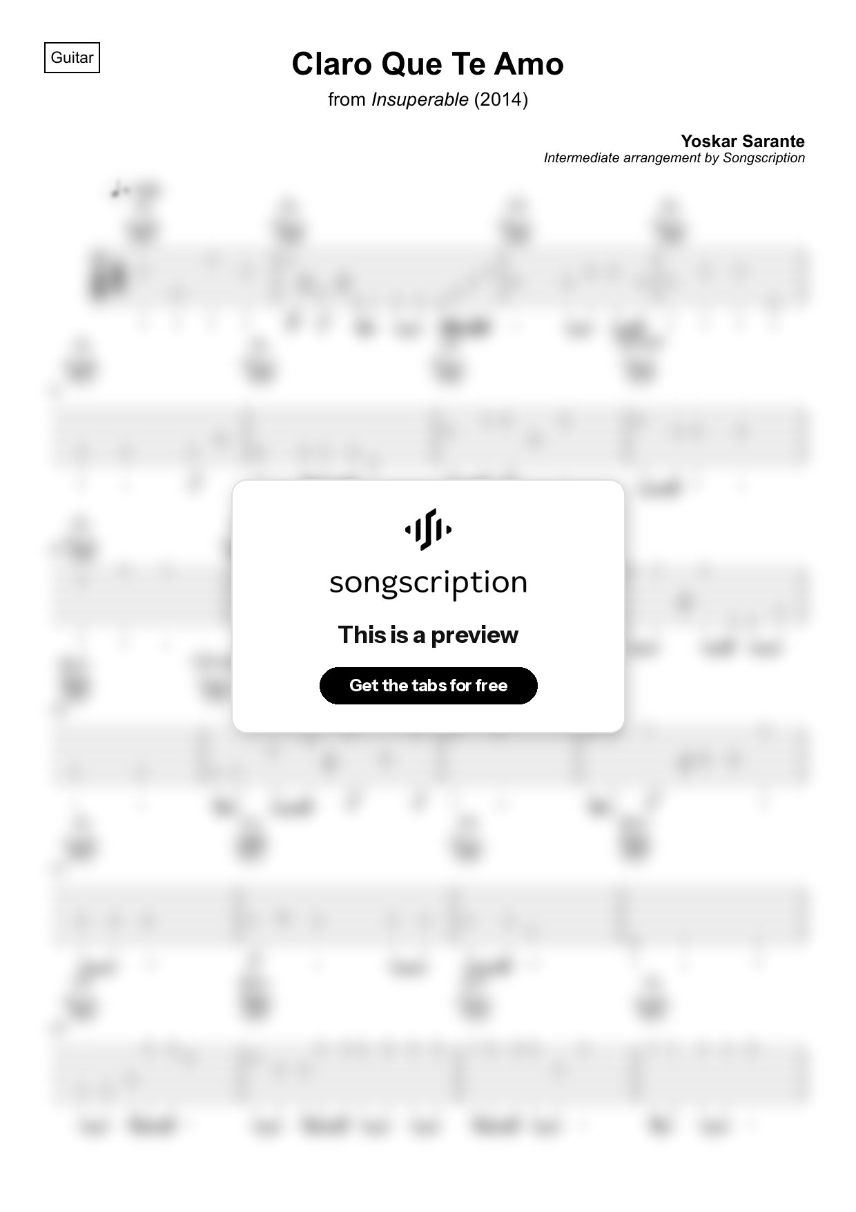 Intermediate Acoustic Guitar Tabs for "Claro Que Te Amo" by Yoskar Sarante