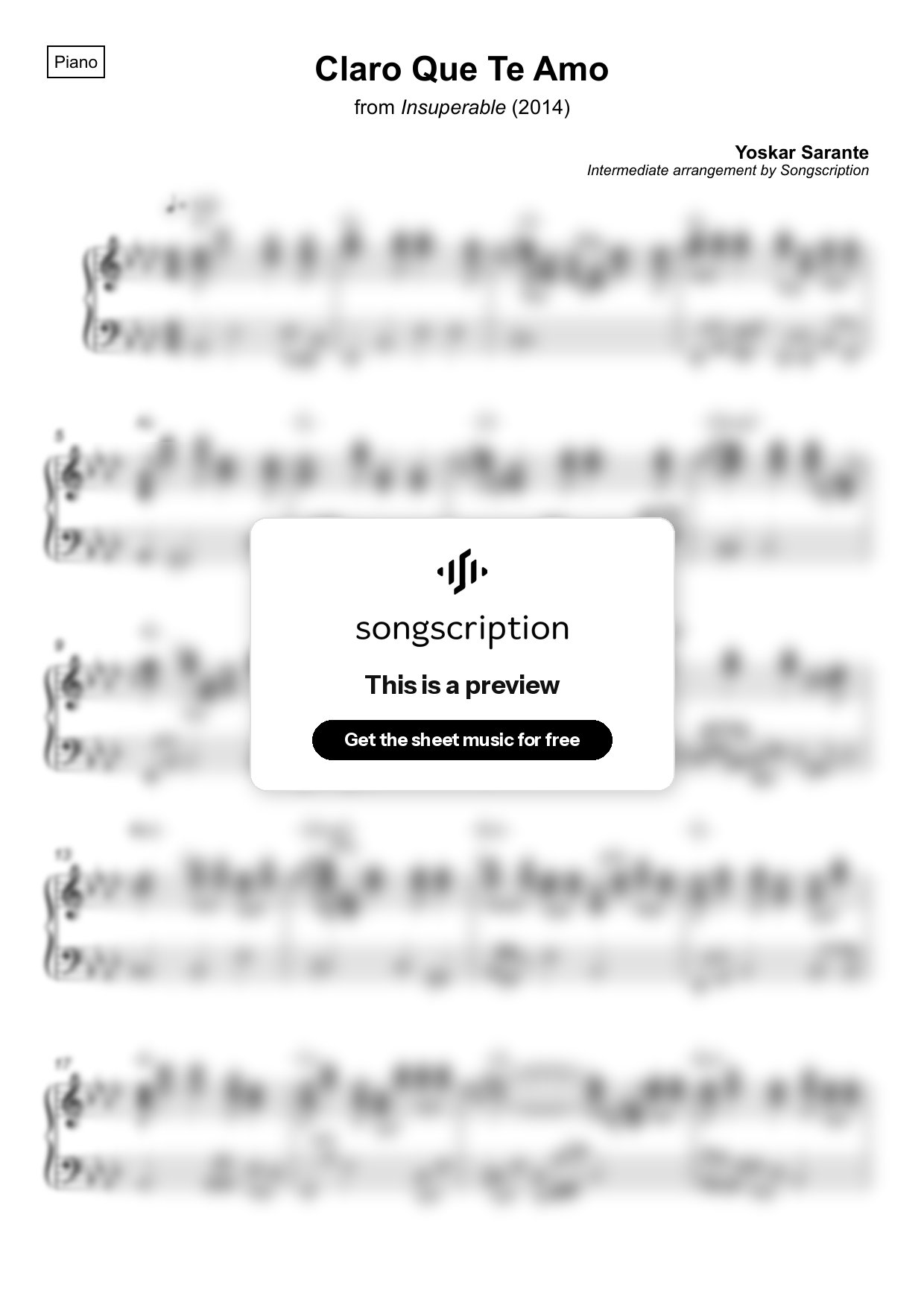 Intermediate Piano Sheet Music for "Claro Que Te Amo" by Yoskar Sarante