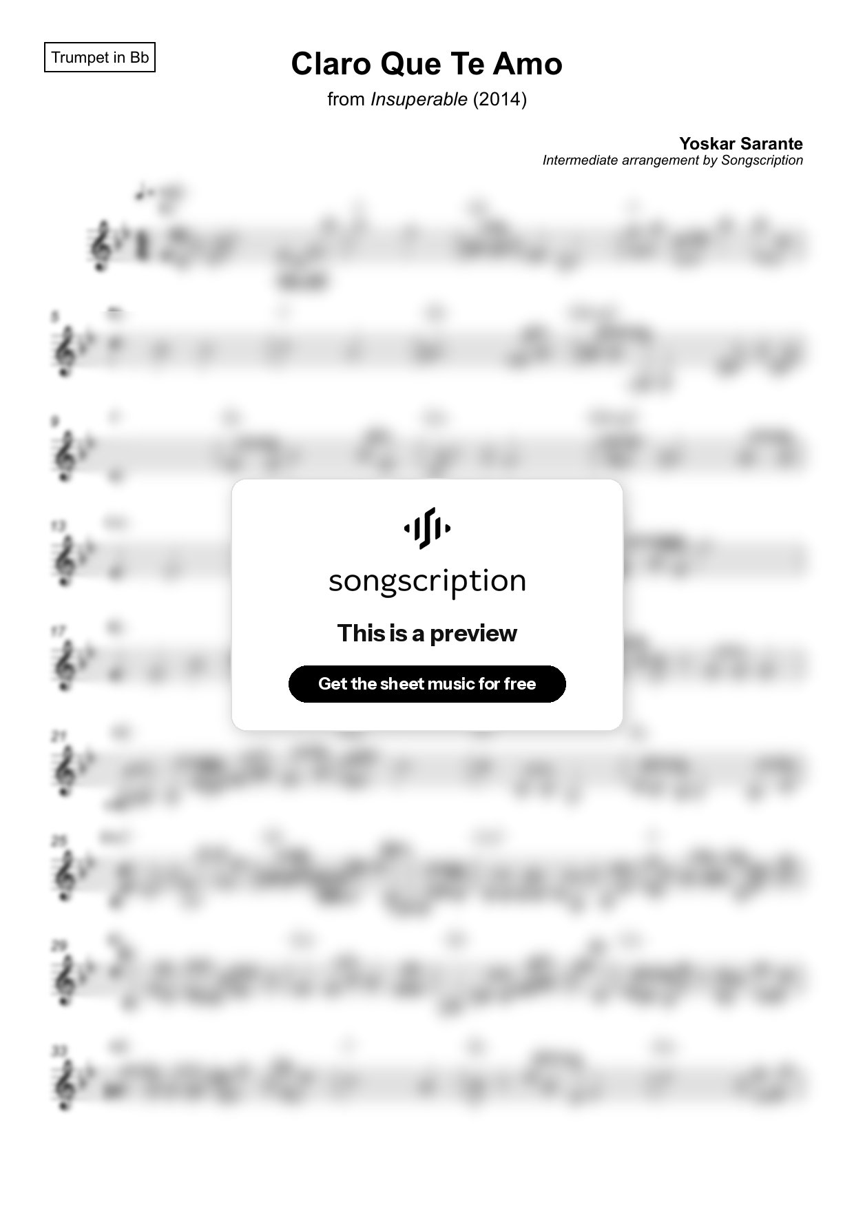 Intermediate Trumpet Sheet Music for "Claro Que Te Amo" by Yoskar Sarante
