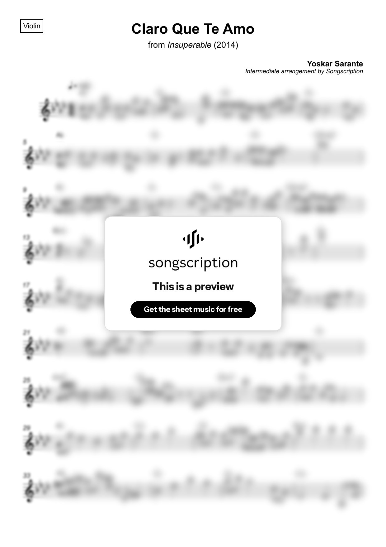 Intermediate Violin Sheet Music for "Claro Que Te Amo" by Yoskar Sarante