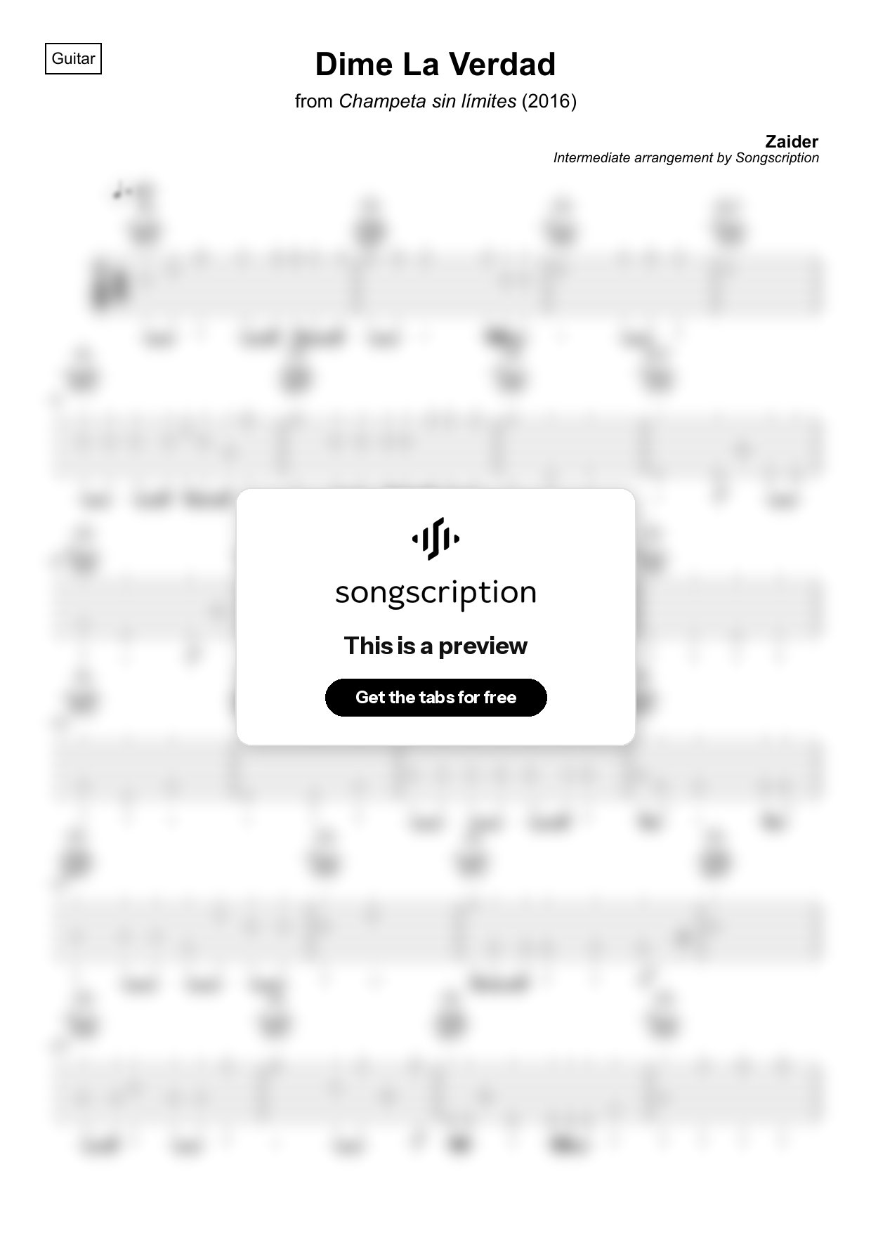 Intermediate Acoustic Guitar Tabs for "Dime La Verdad" by Zaider