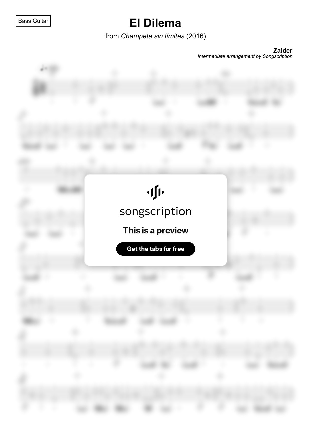 Intermediate Bass Guitar Tabs for "El Dilema" by Zaider