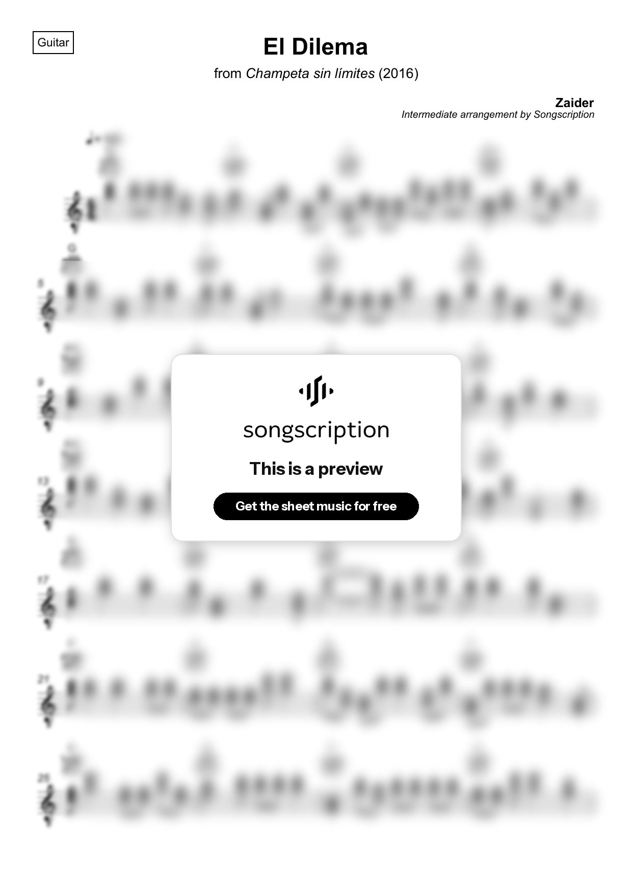 Intermediate Acoustic Guitar Sheet Music for "El Dilema" by Zaider