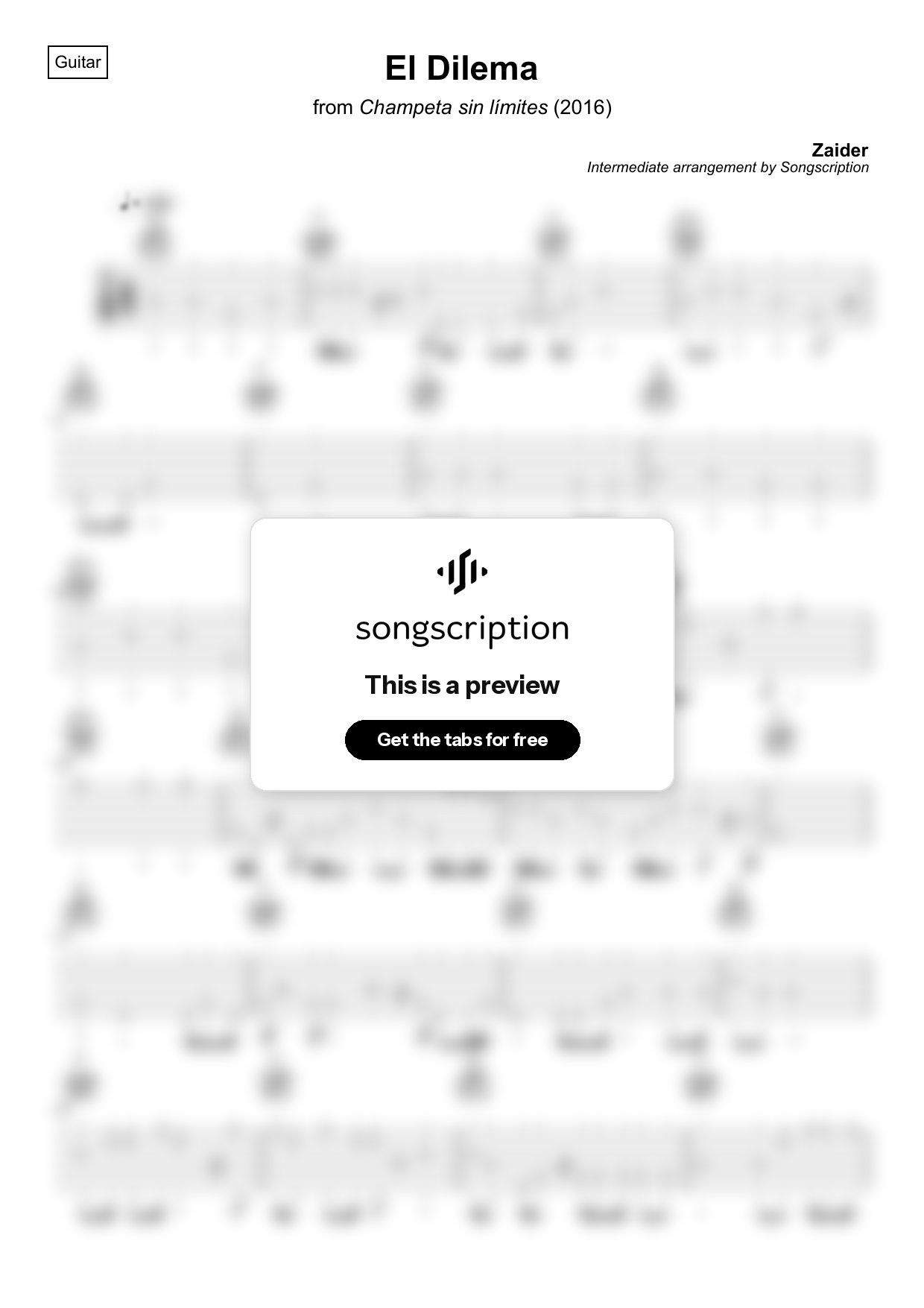 Intermediate Acoustic Guitar Tabs for "El Dilema" by Zaider
