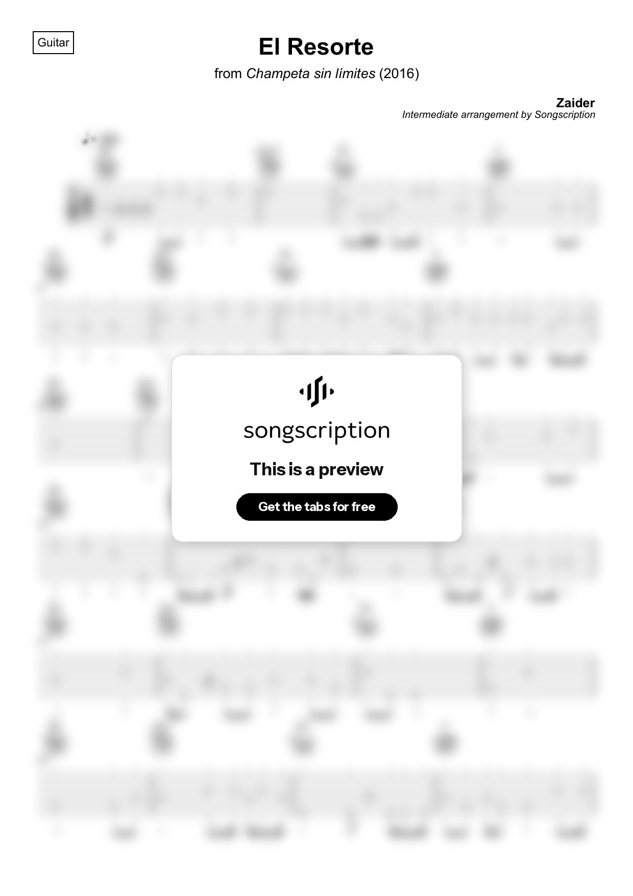 Intermediate Acoustic Guitar Tabs for "El Resorte" by Zaider