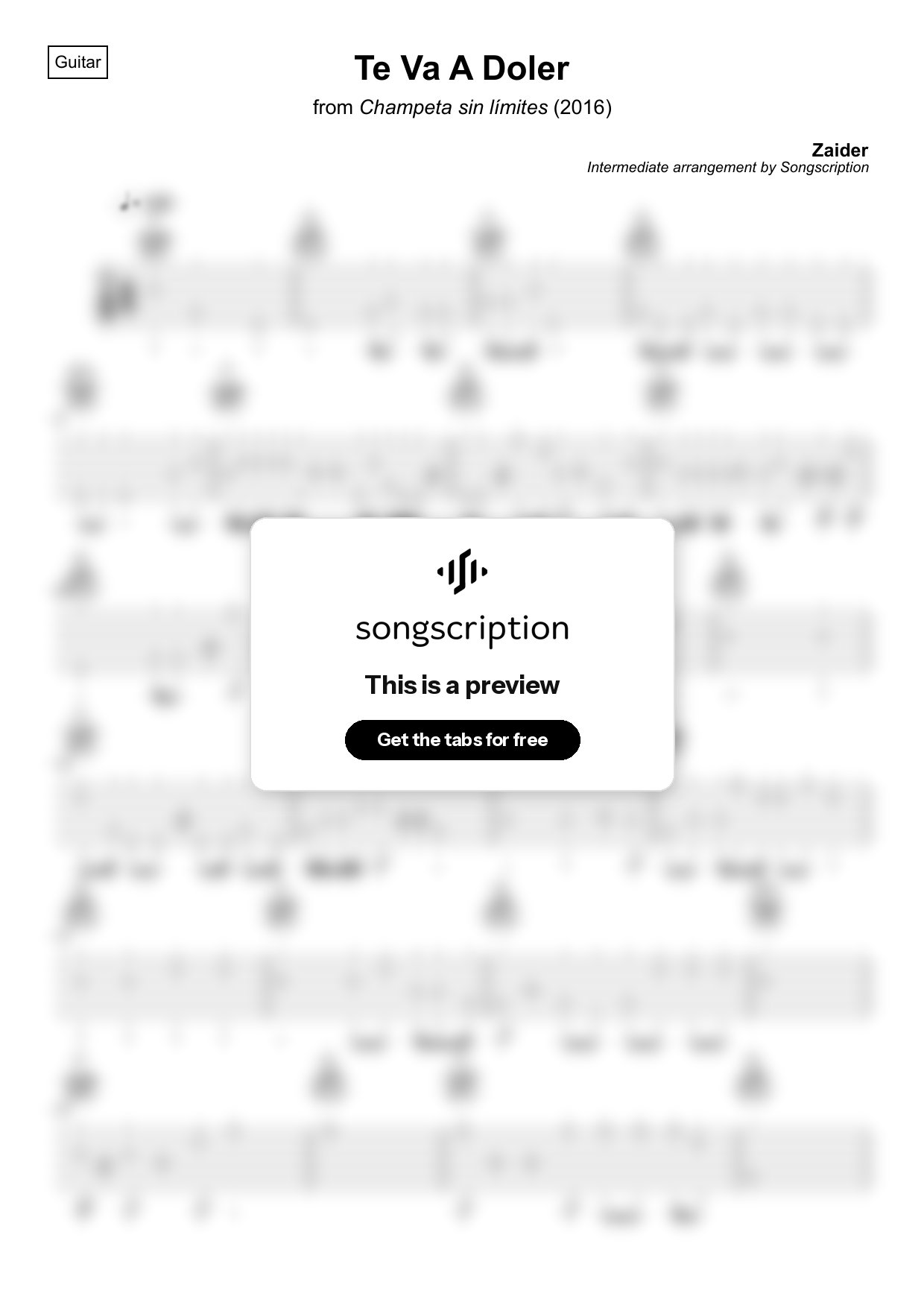 Intermediate Acoustic Guitar Tabs for "Te Va A Doler" by Zaider