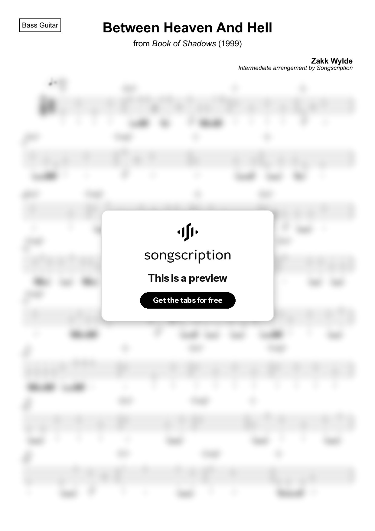 Intermediate Bass Guitar Tabs for "Between Heaven And Hell" by Zakk Wylde
