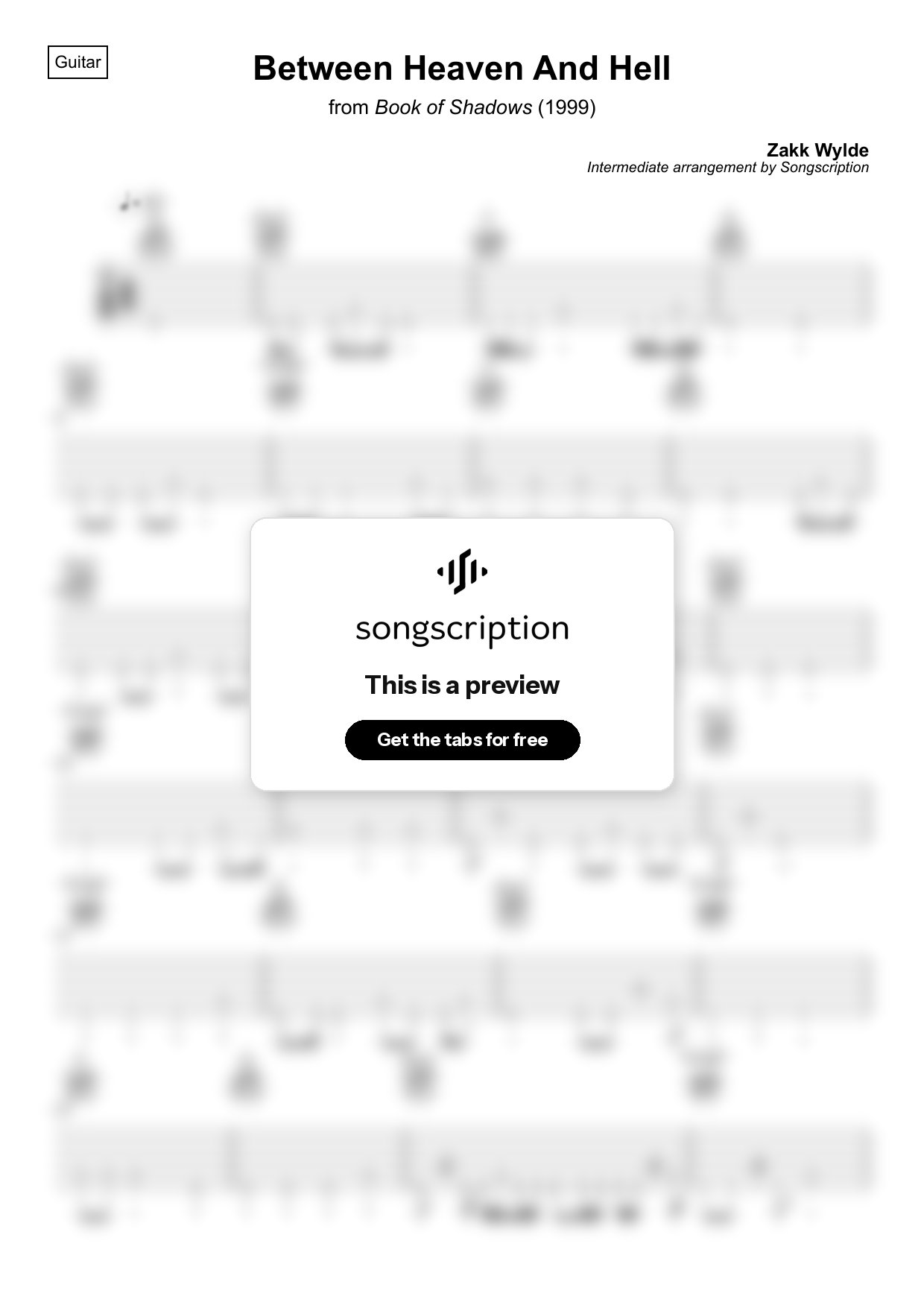 Intermediate Acoustic Guitar Tabs for "Between Heaven And Hell" by Zakk Wylde