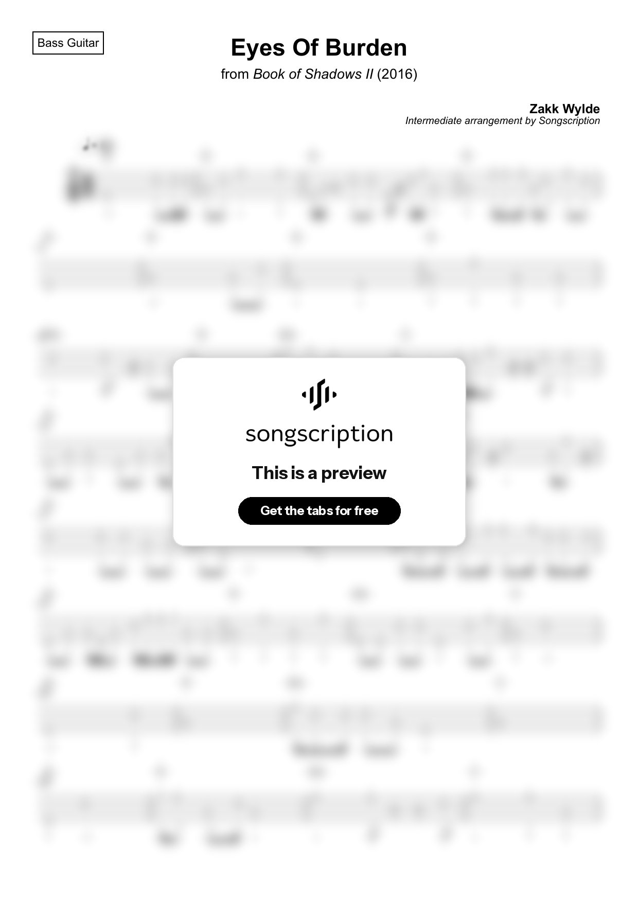 Intermediate Bass Guitar Tabs for "Eyes Of Burden" by Zakk Wylde