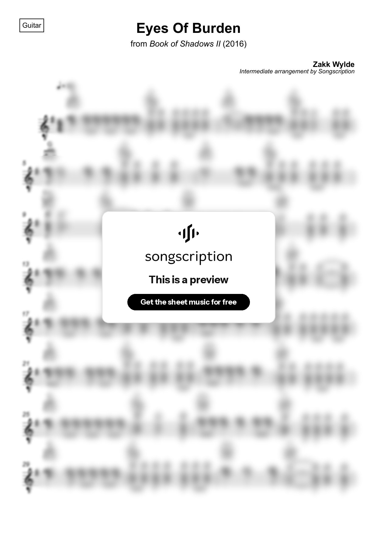 Intermediate Acoustic Guitar Sheet Music for "Eyes Of Burden" by Zakk Wylde
