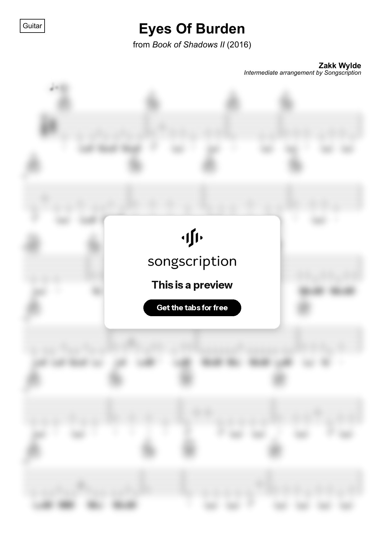 Intermediate Acoustic Guitar Tabs for "Eyes Of Burden" by Zakk Wylde