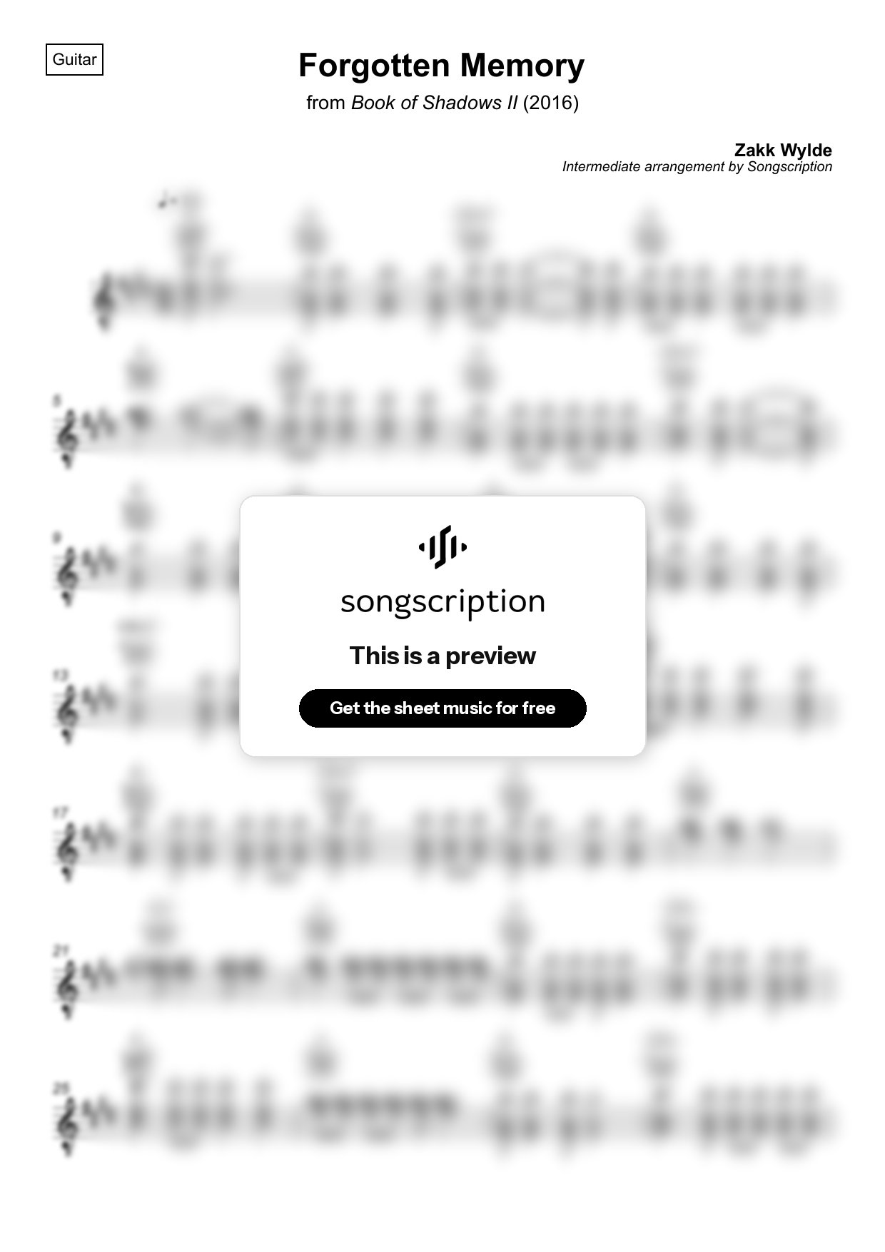 Intermediate Acoustic Guitar Sheet Music for "Forgotten Memory" by Zakk Wylde